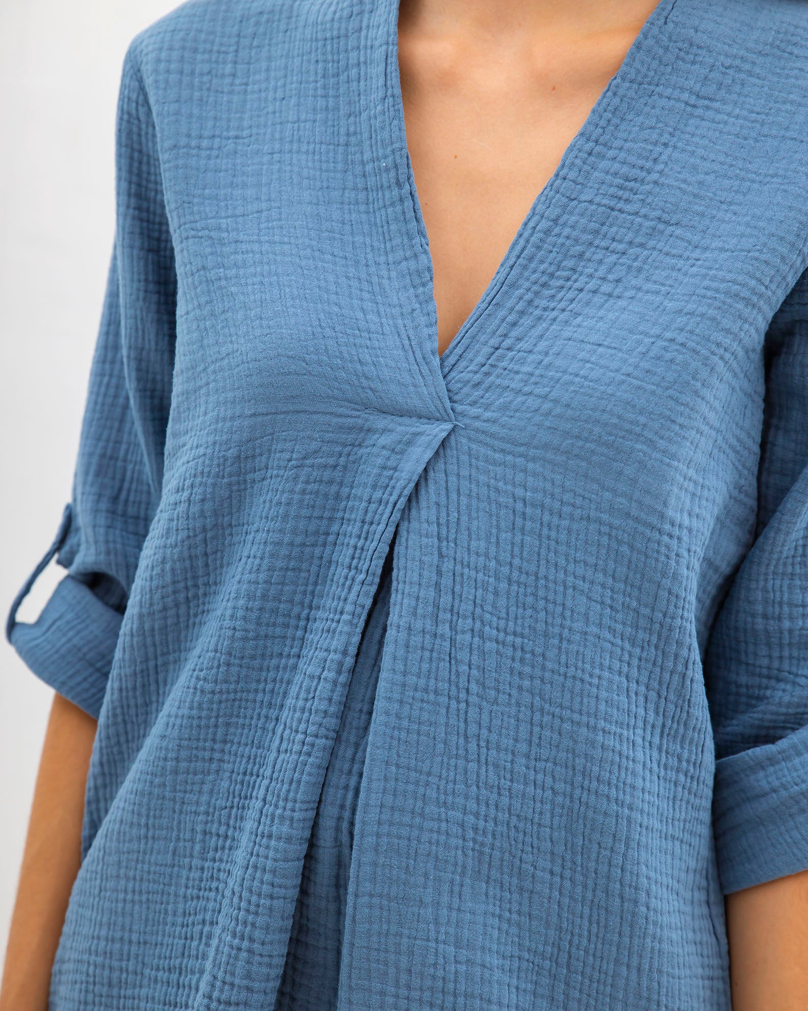 Women's 'Annilie' waffle shirt blouse-DENIM