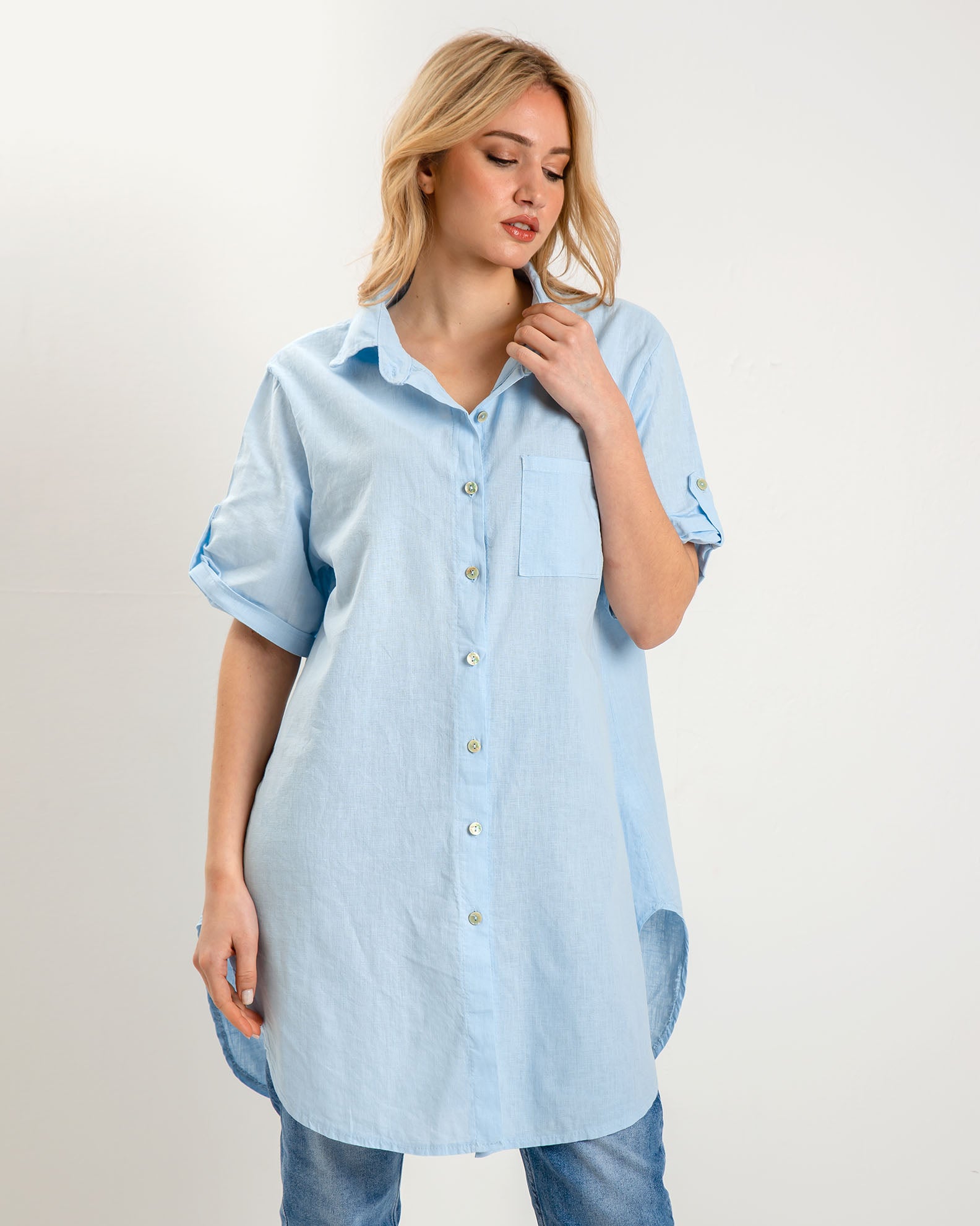 Women's Oversize Long Sleeve Waffle Shirt 'Li44osa'-lblue