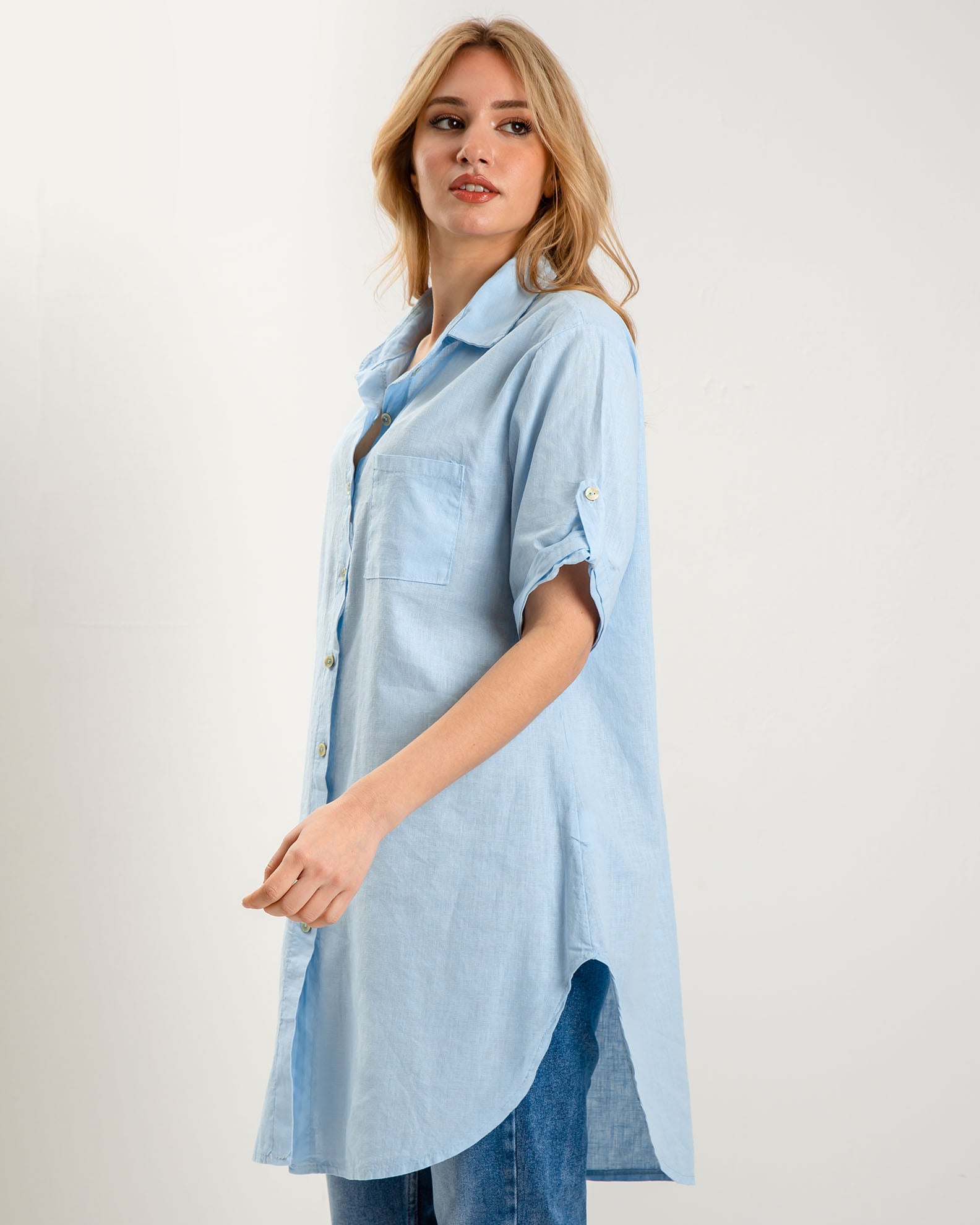 Women's Oversize Long Sleeve Waffle Shirt 'Li44osa'-lblue