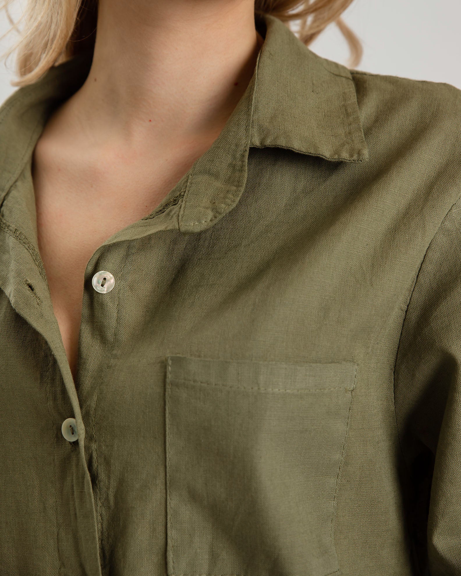 Women's Oversize Long Sleeve Corrugated Shirt 'Li44osa'-lkhaki