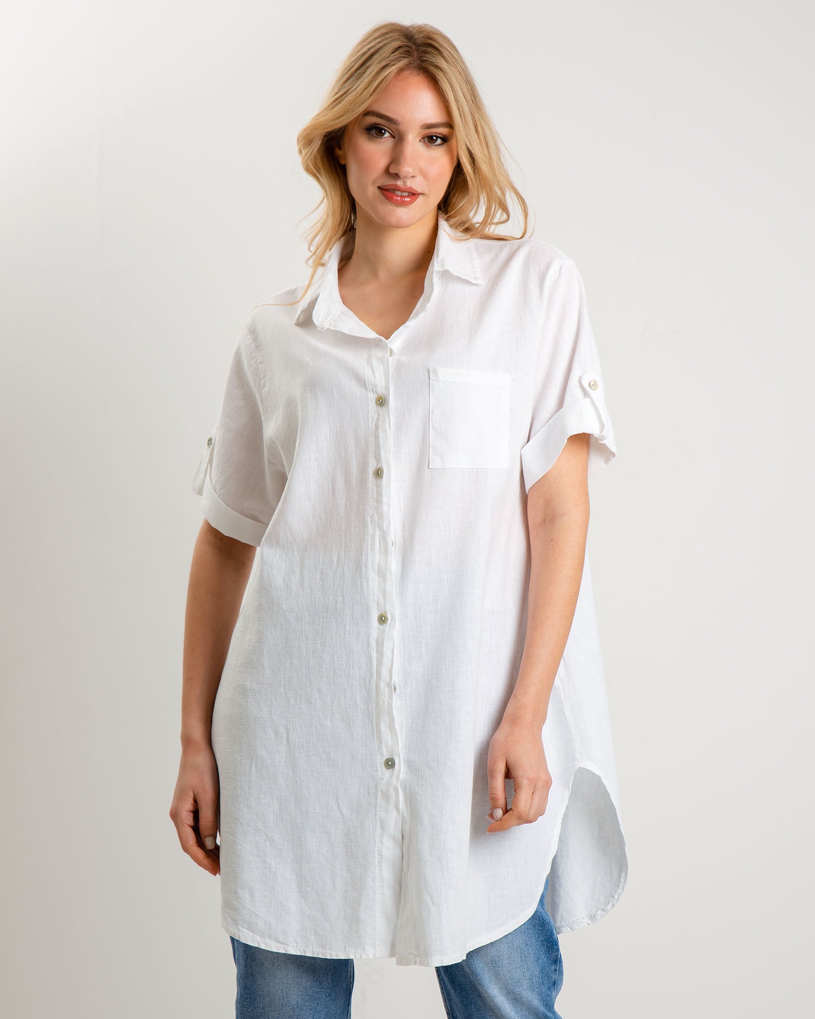 Women's Oversize Long Sleeve Waffle Shirt 'Li44osa'-white