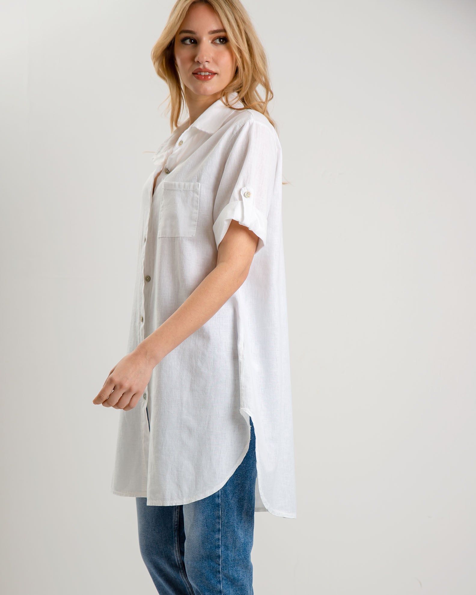 Women's Oversize Long Sleeve Waffle Shirt 'Li44osa'-white