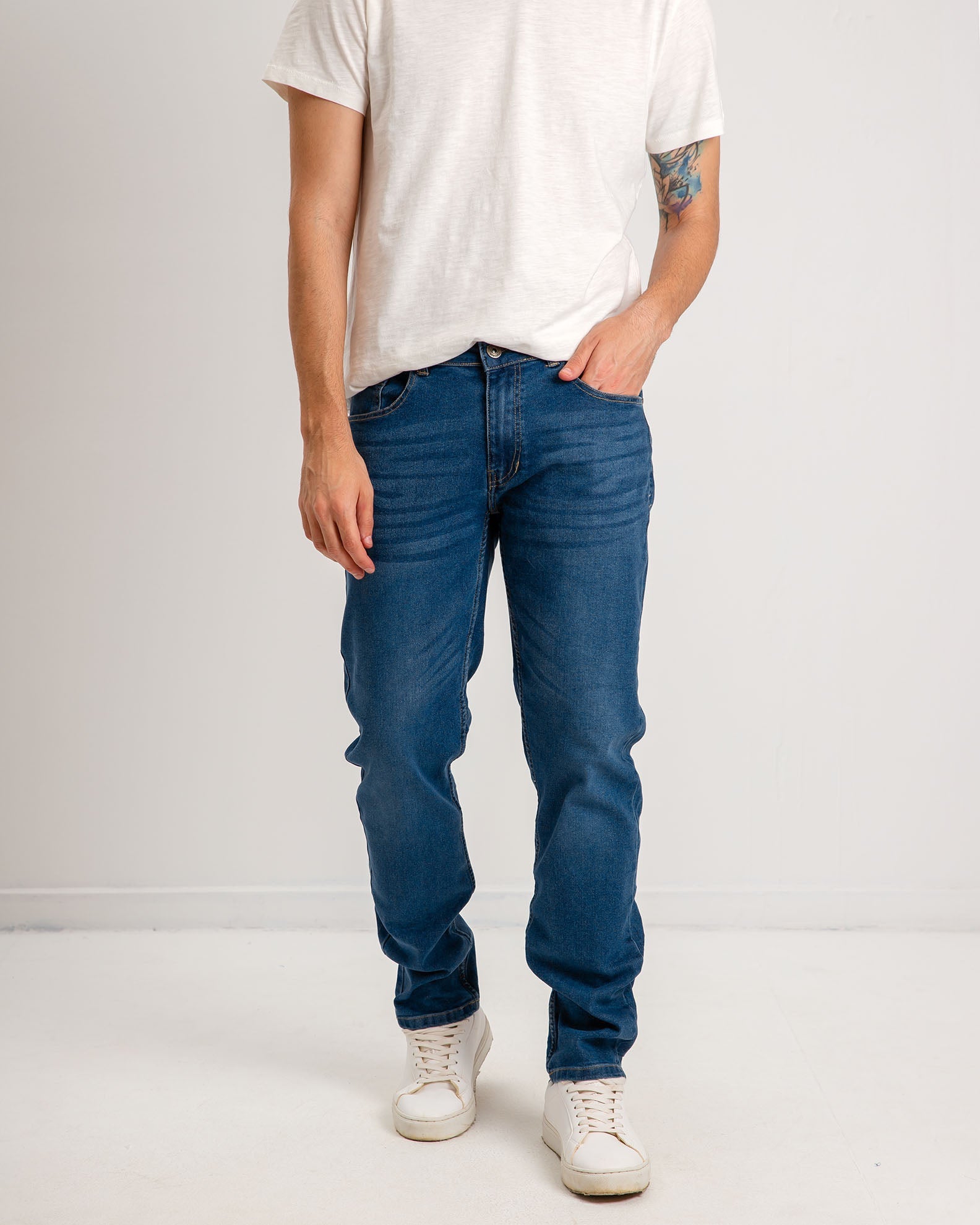 Men's elastic denim pants 'Prank'-BLUE DENIM