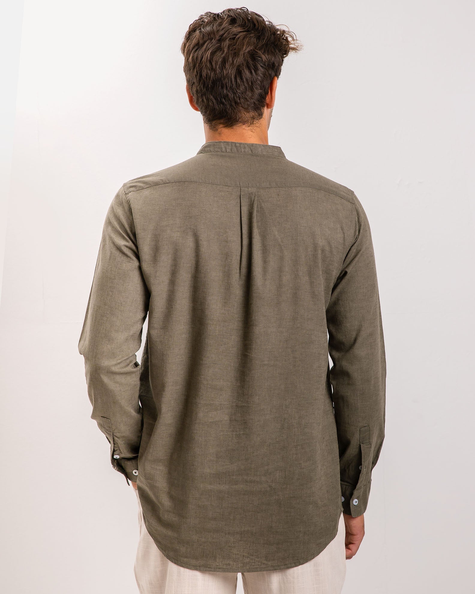 Men's 'Clark' long sleeve linen shirt-KHAKI