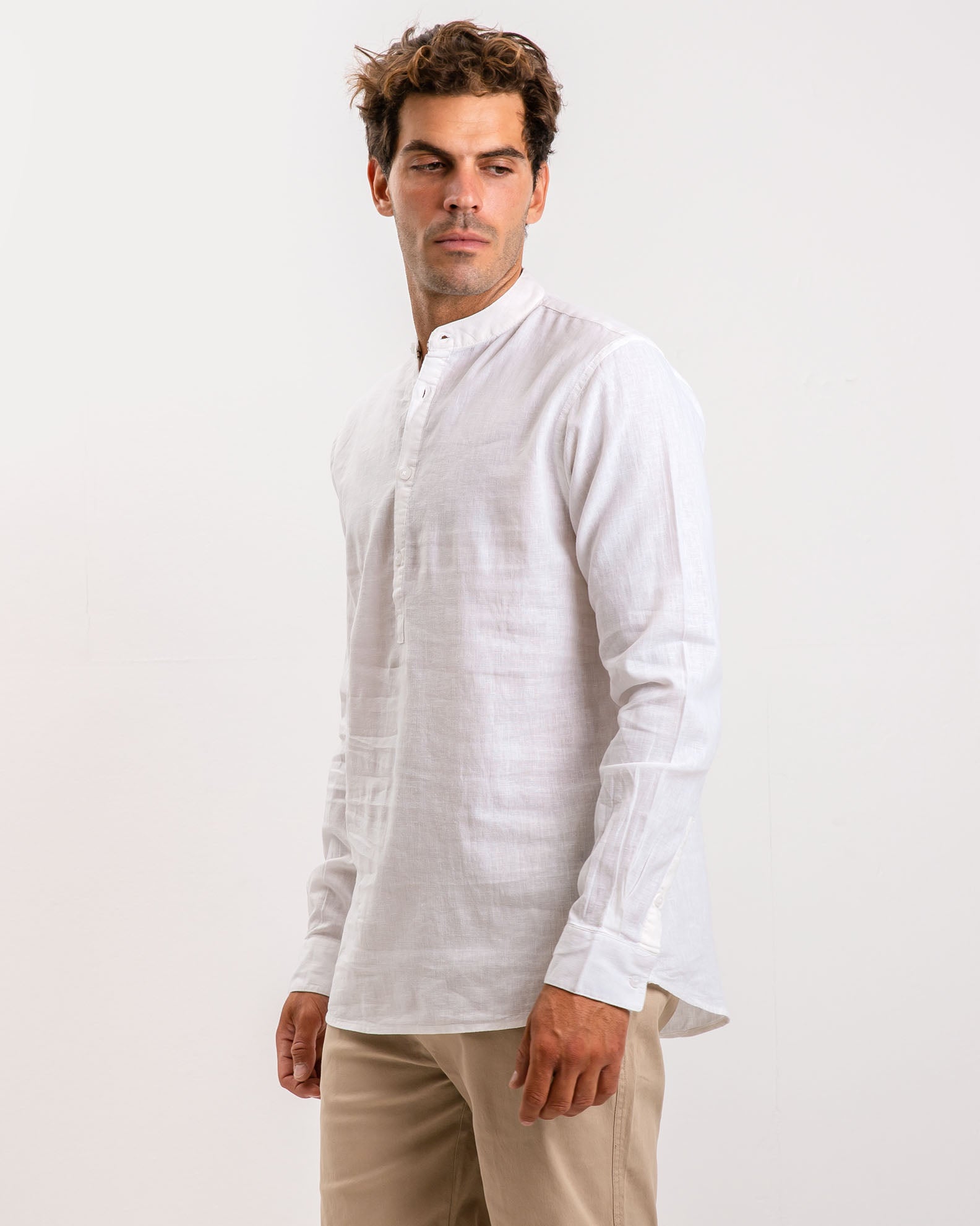 Men's 'Clark' long sleeve linen shirt-WHITE