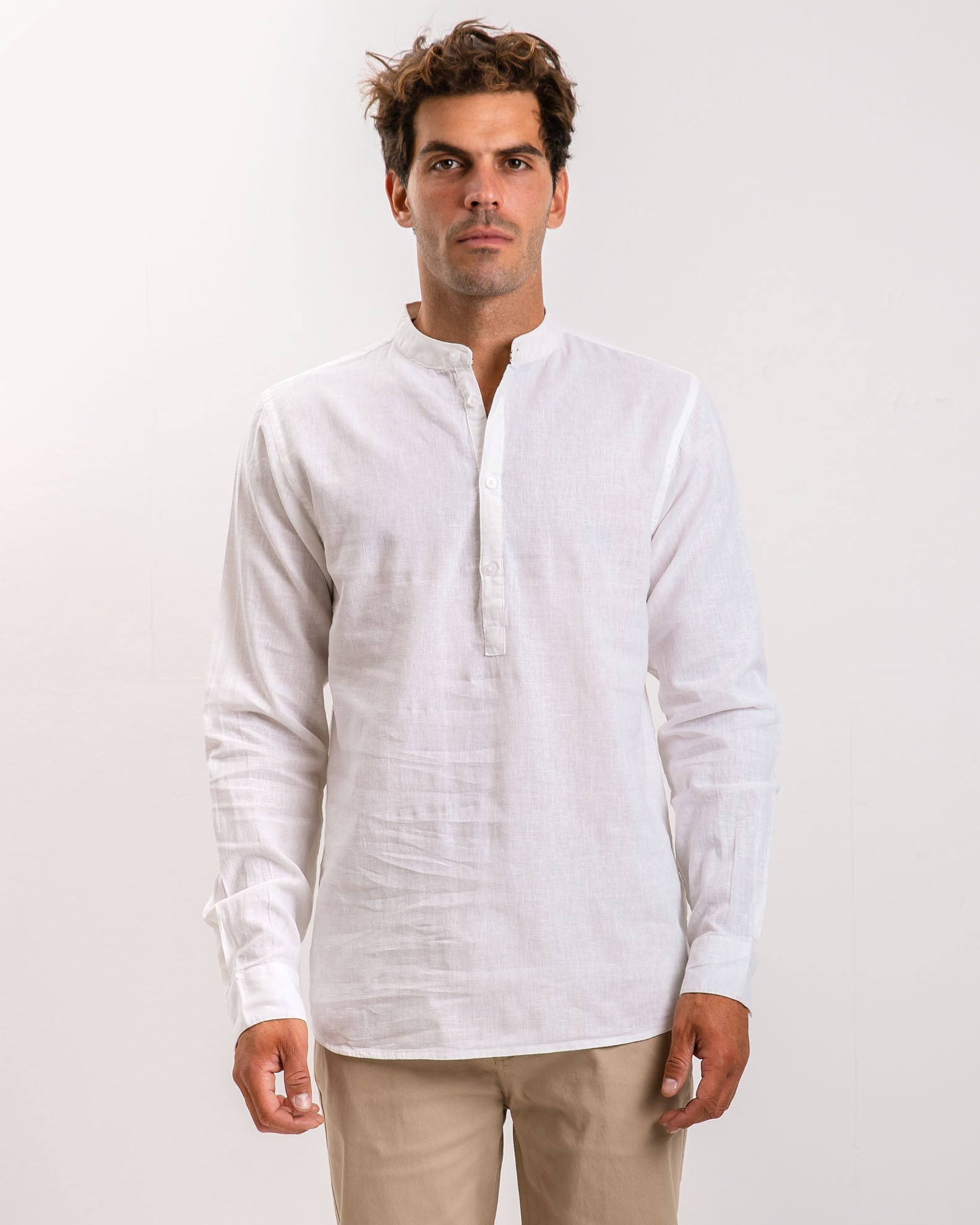 Men's 'Clark' long sleeve linen shirt-WHITE