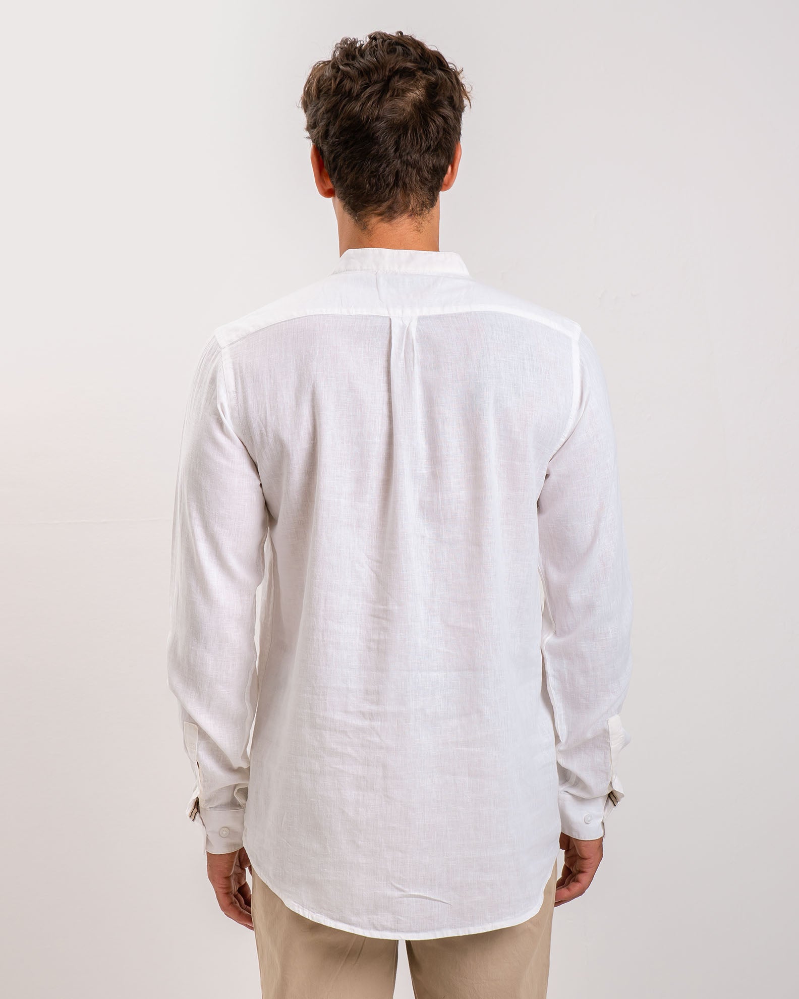 Men's 'Clark' long sleeve linen shirt-WHITE