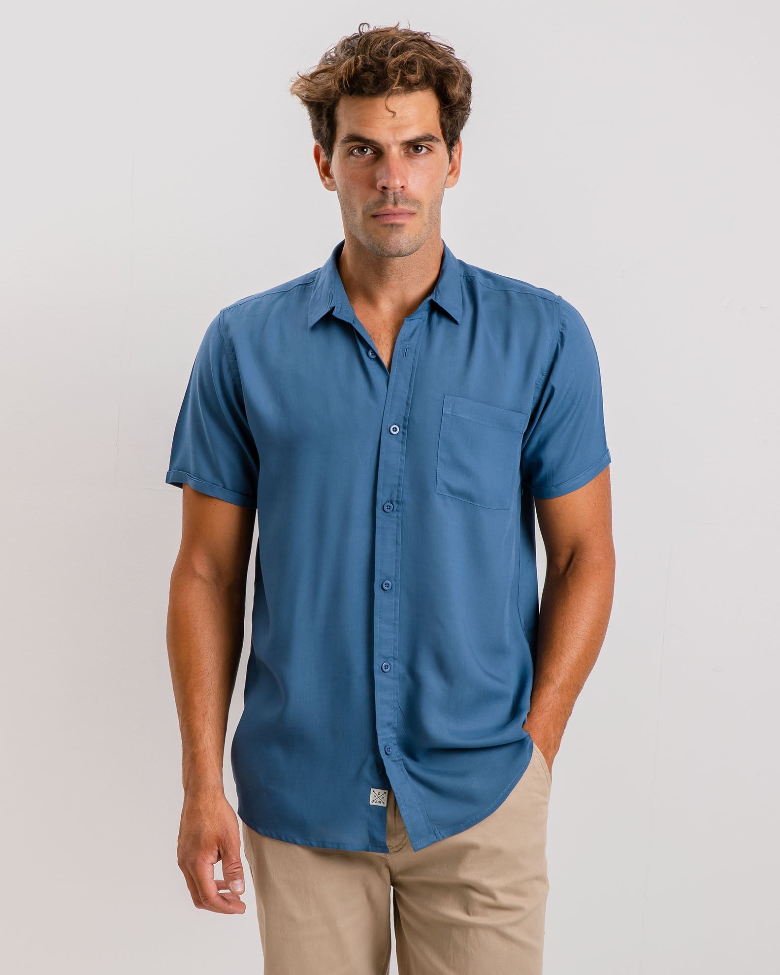 Men's short sleeve shirt with pocket "William"-BLUE DENIM