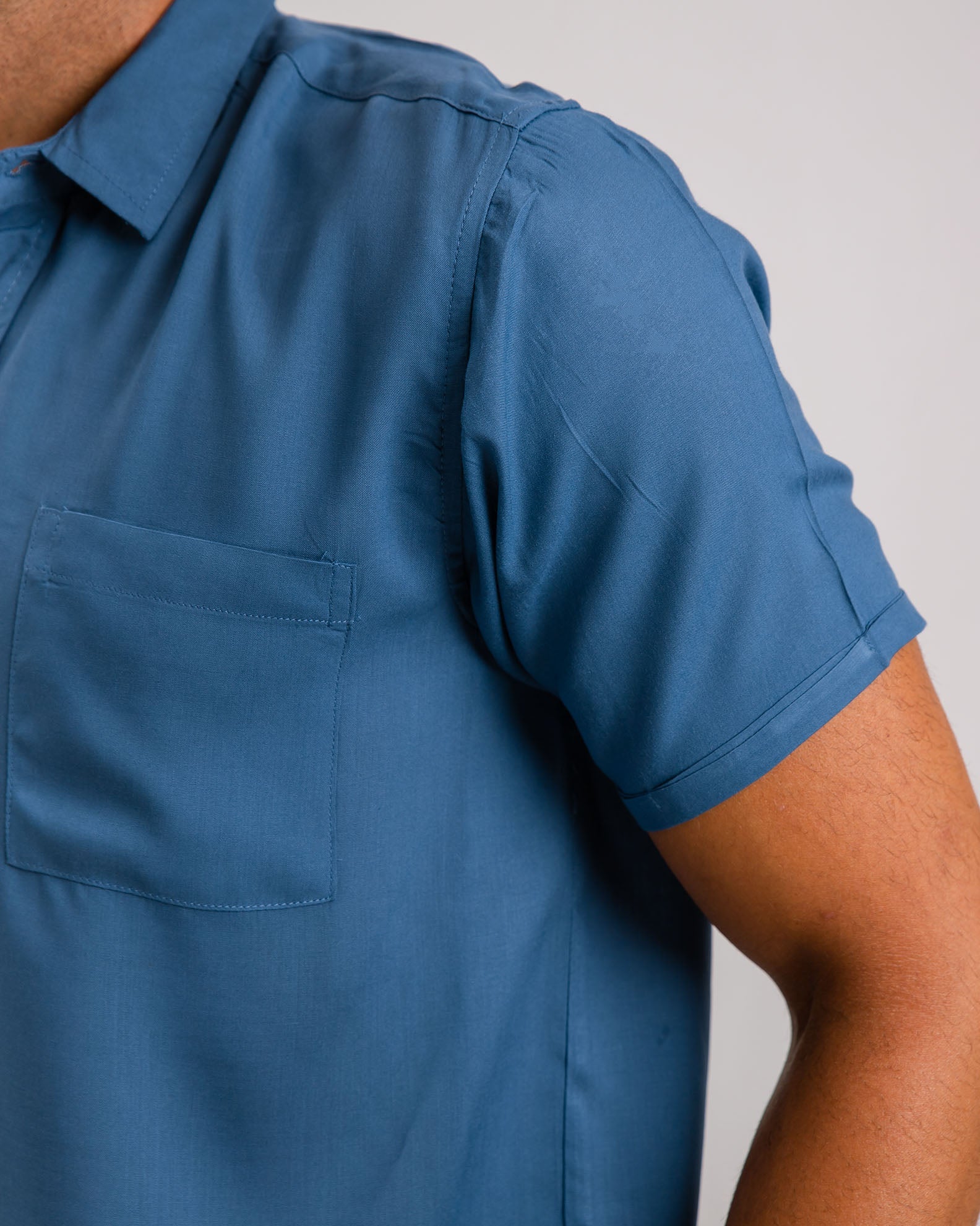 Men's short sleeve shirt with pocket "William"-BLUE DENIM