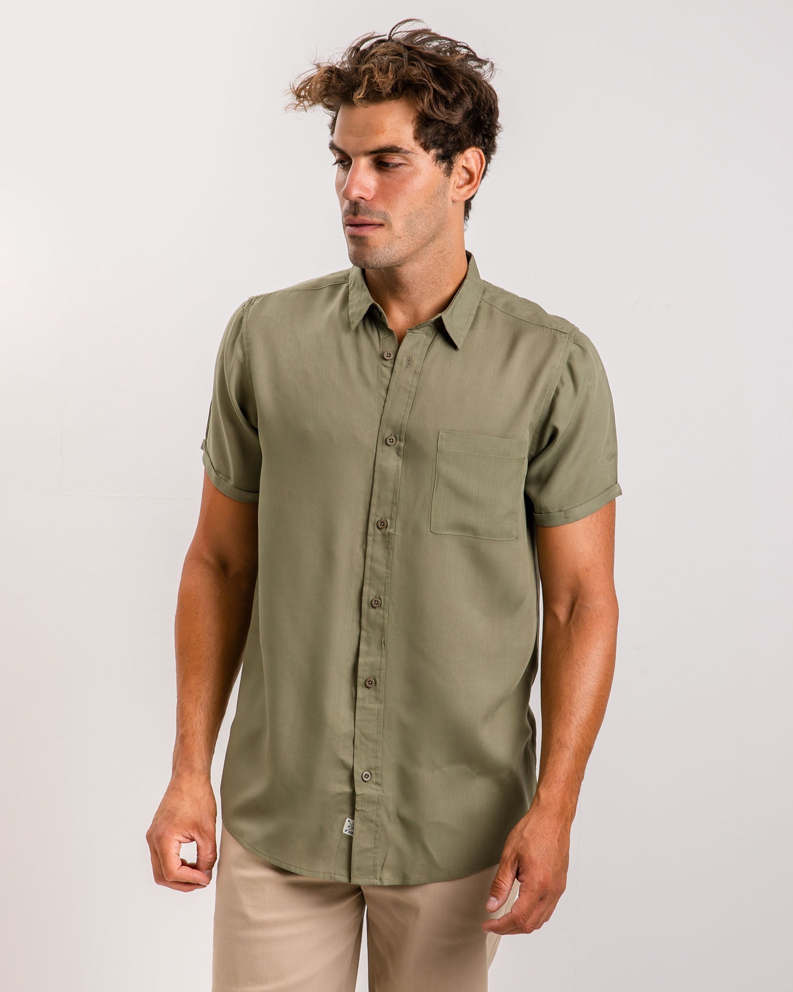 Men's short sleeve shirt with pocket "William"-KHAKI