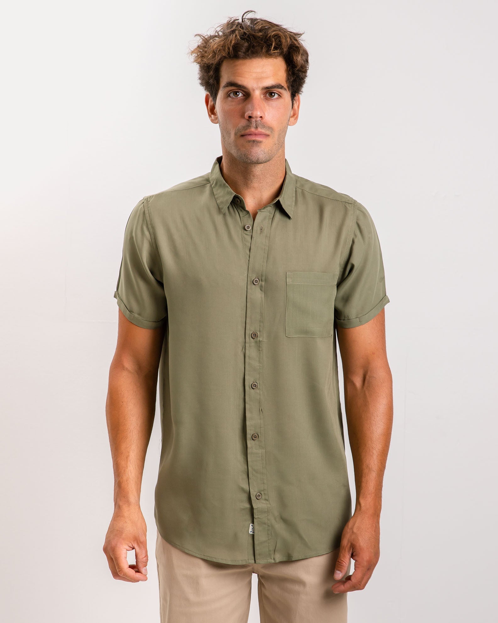 Men's short sleeve shirt with pocket "William"-KHAKI