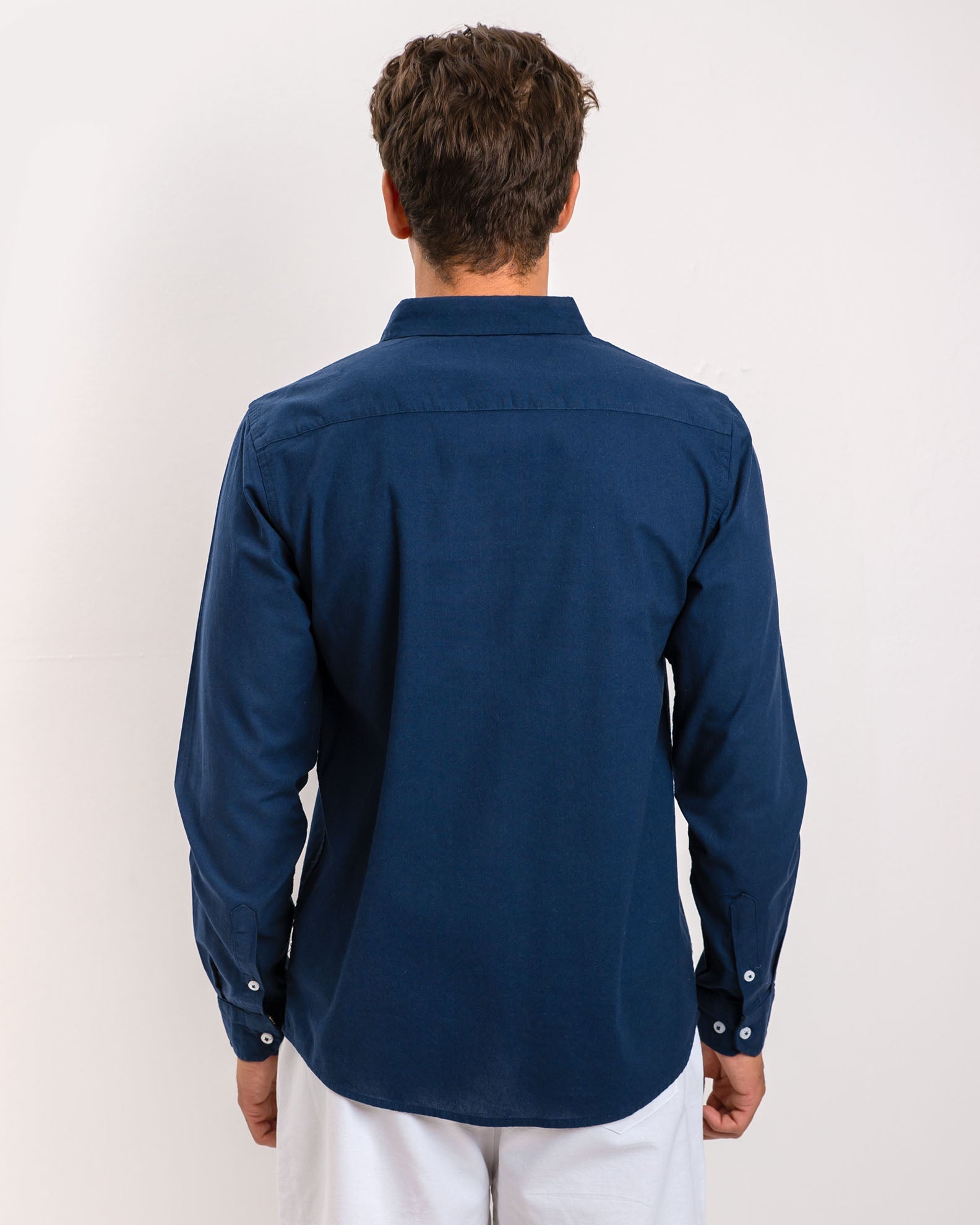 Men's long sleeve 'Stuart' collared linen shirt-BLUE NAVY