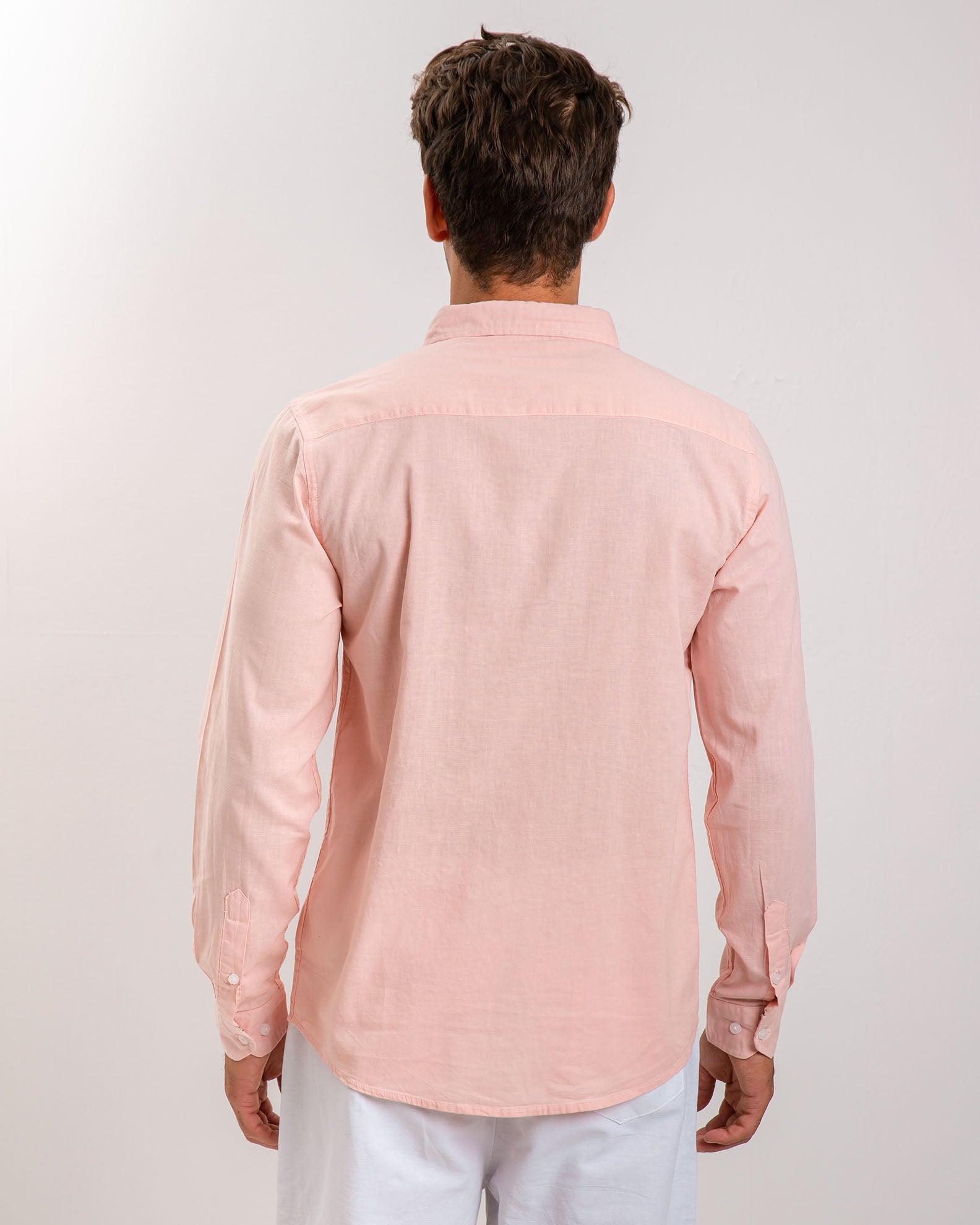 Men's long sleeve linen shirt with 'Stuart' collar-SALMON