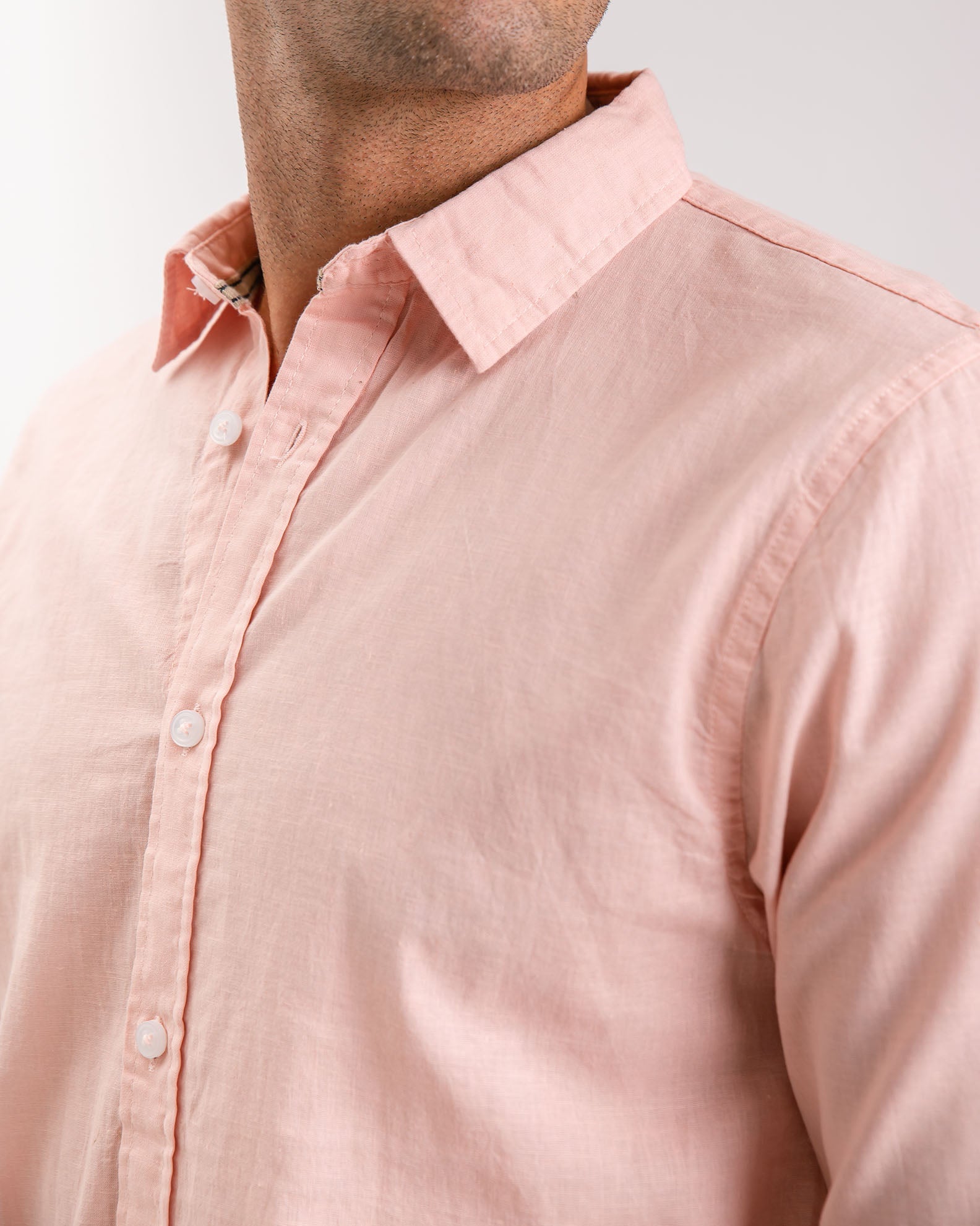 Men's long sleeve linen shirt with 'Stuart' collar-SALMON