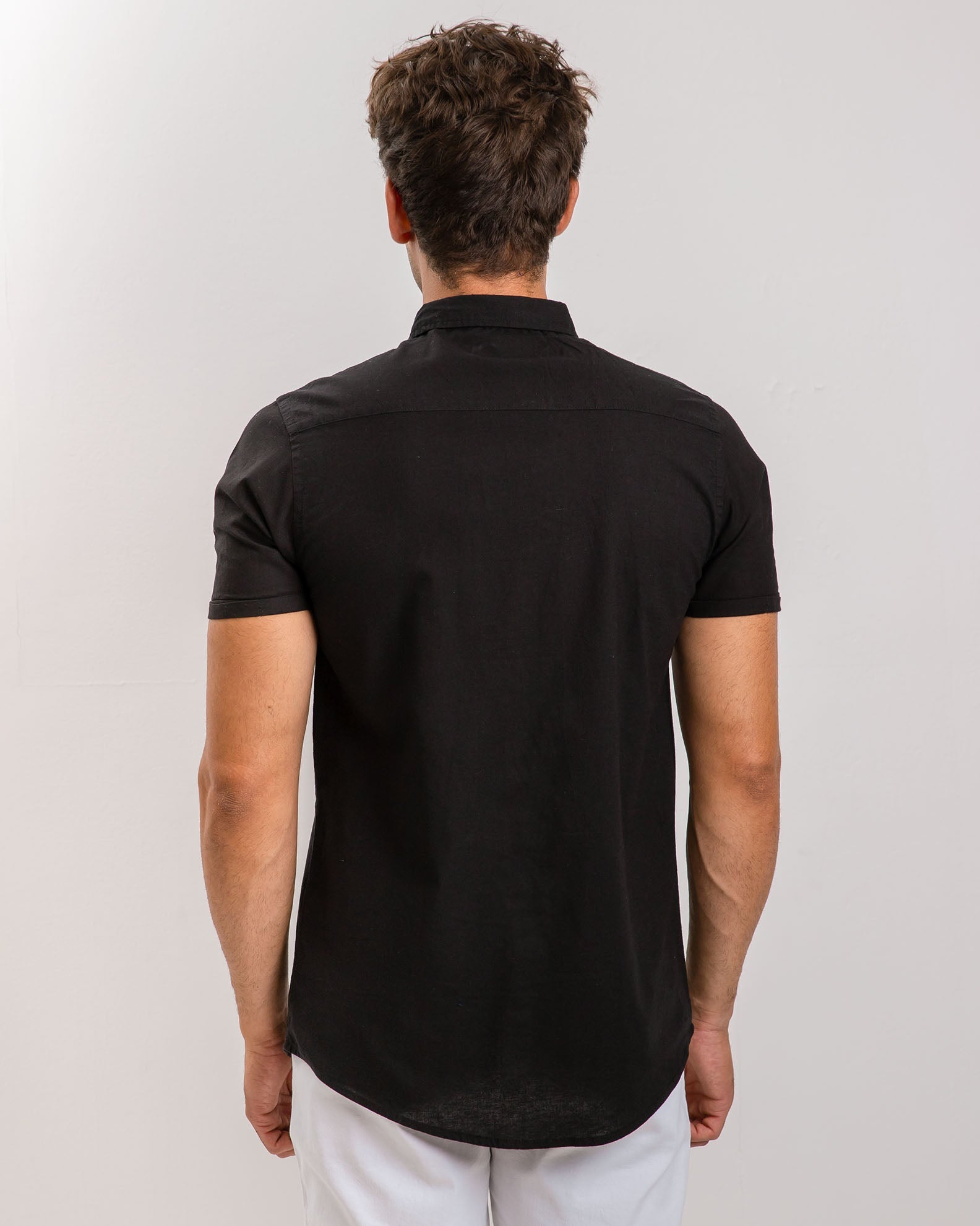 Men's short-sleeved linen shirt 'Conner'-BLACK