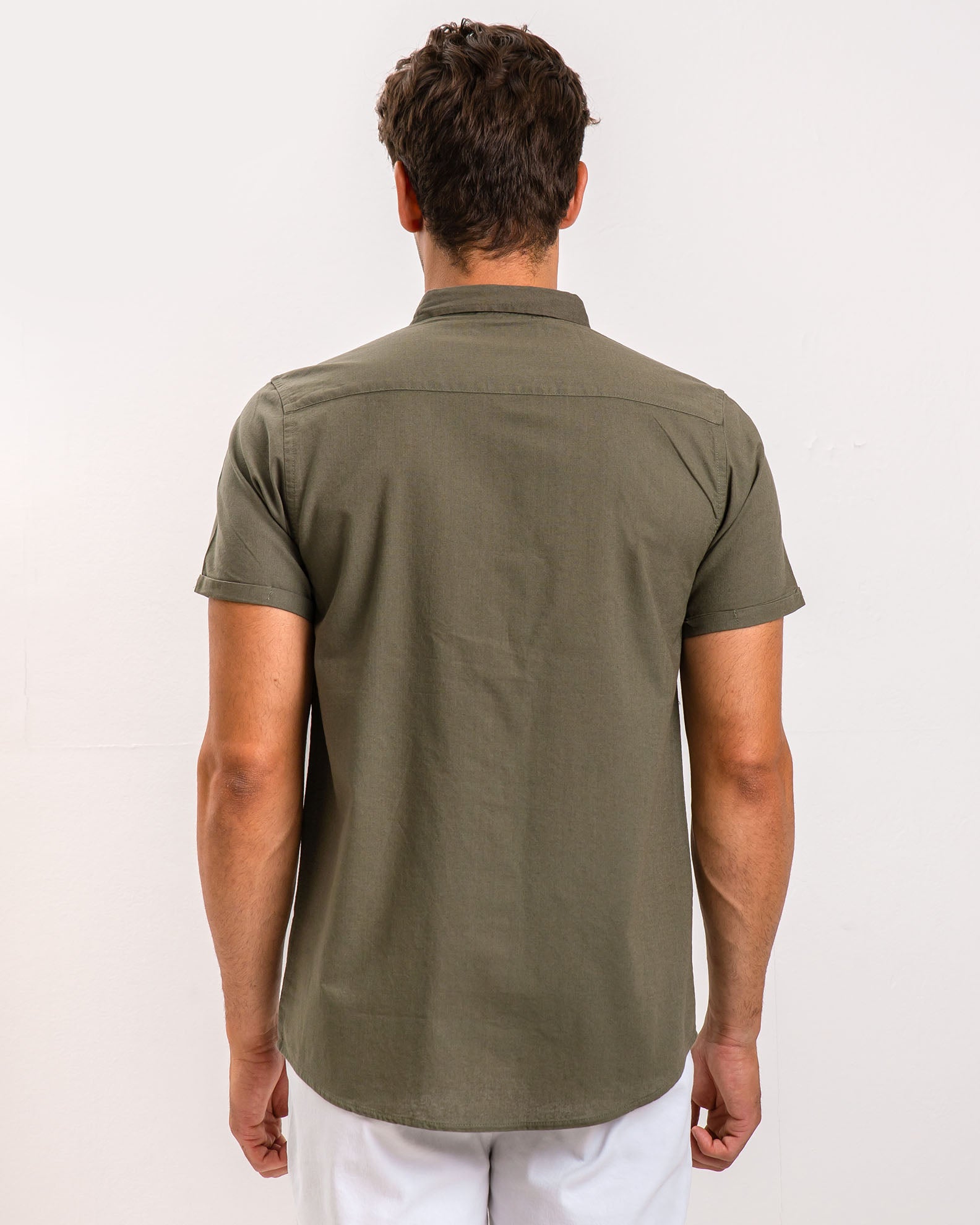 Men's short sleeve linen shirt 'Conner'-KHAKI