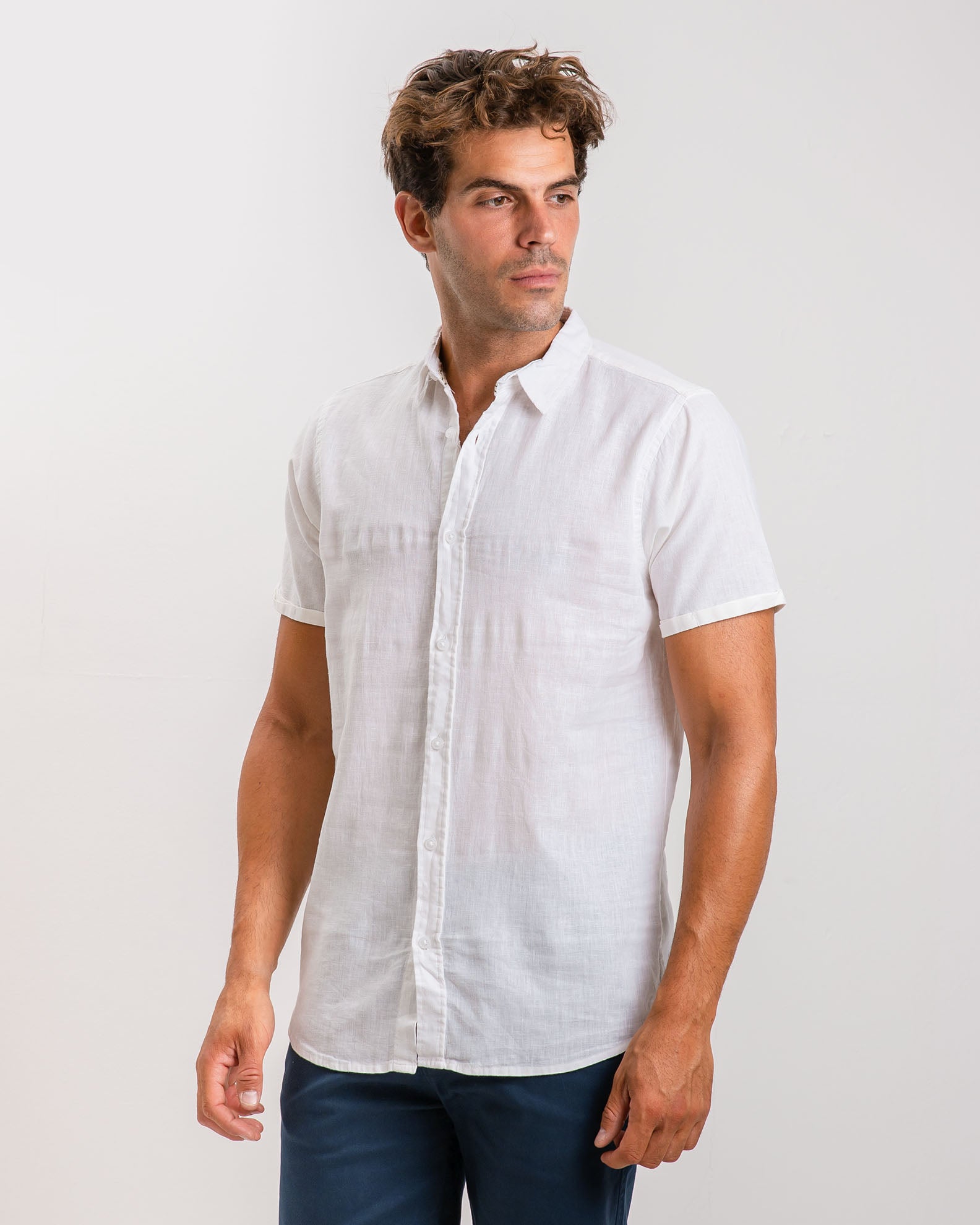 Men's short sleeve linen shirt 'Conner'-WHITE