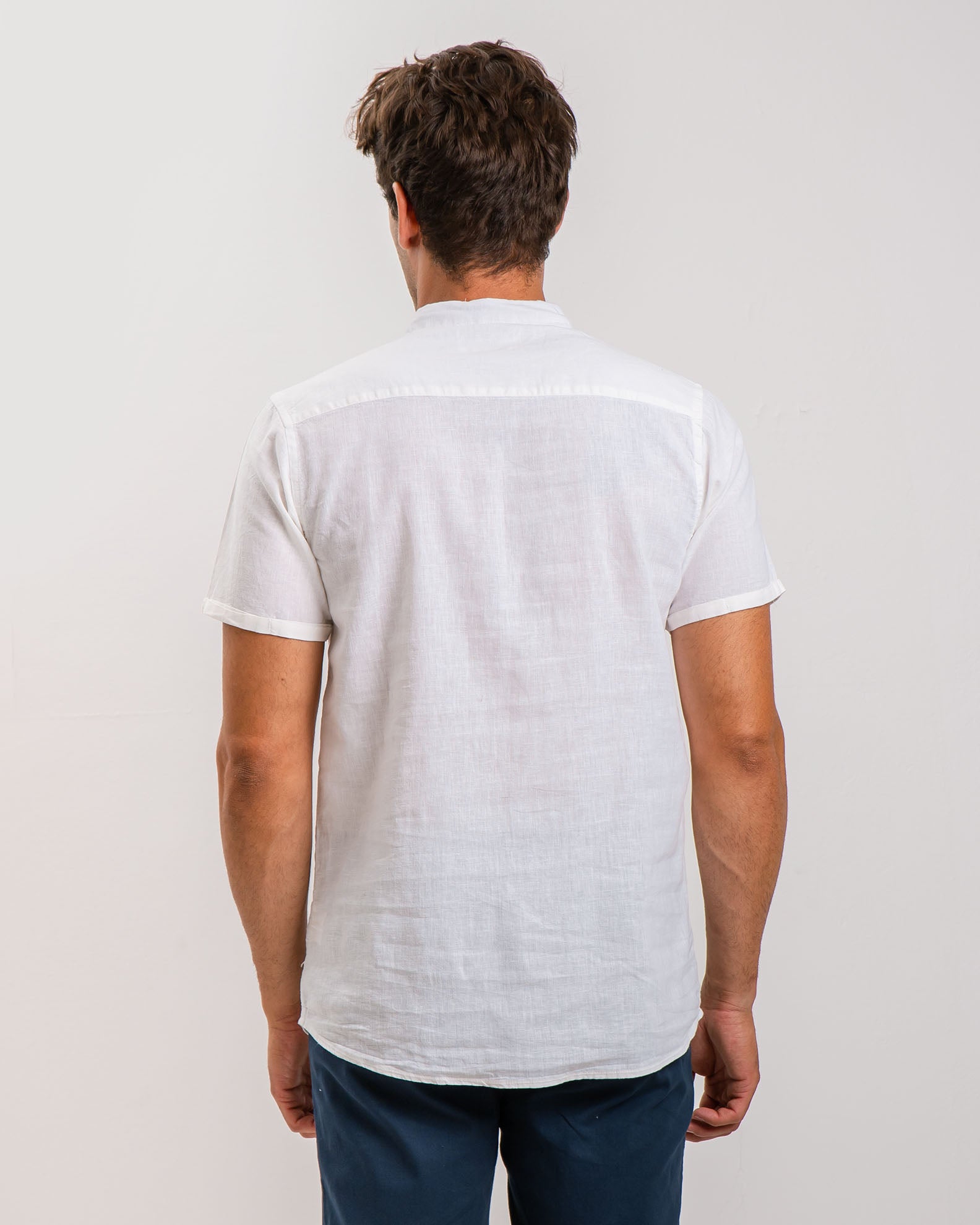 Men's short sleeve linen shirt 'Conner'-WHITE