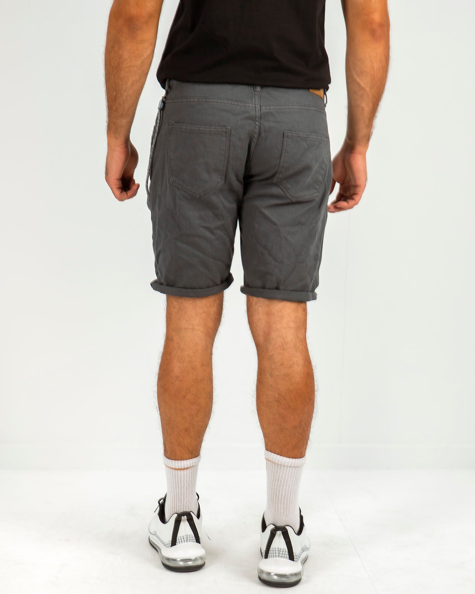 Men's denim shorts with decorative chain 'Adriano'-Denim dark grey