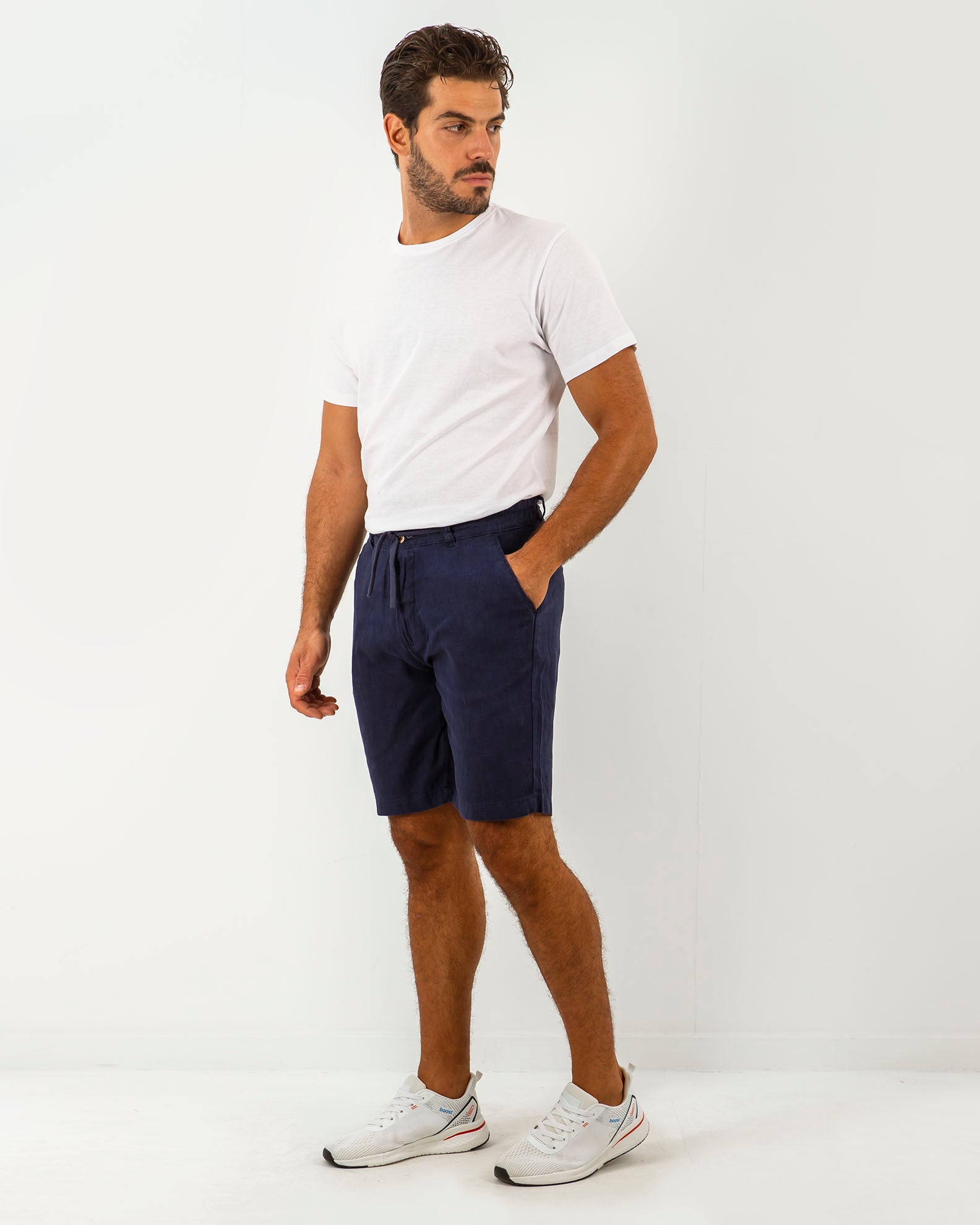 Men's Linen Bermuda Shorts 'Lorentzo'-BLUE