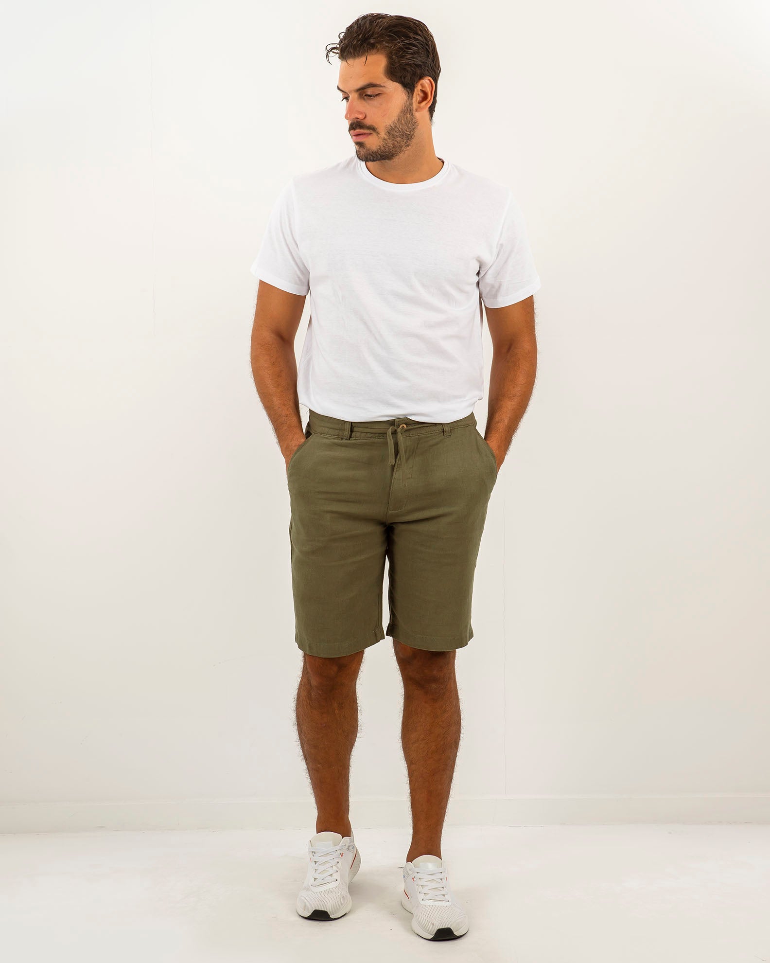 Men's Linen Bermuda Shorts 'Lorentzo'-KHAKI