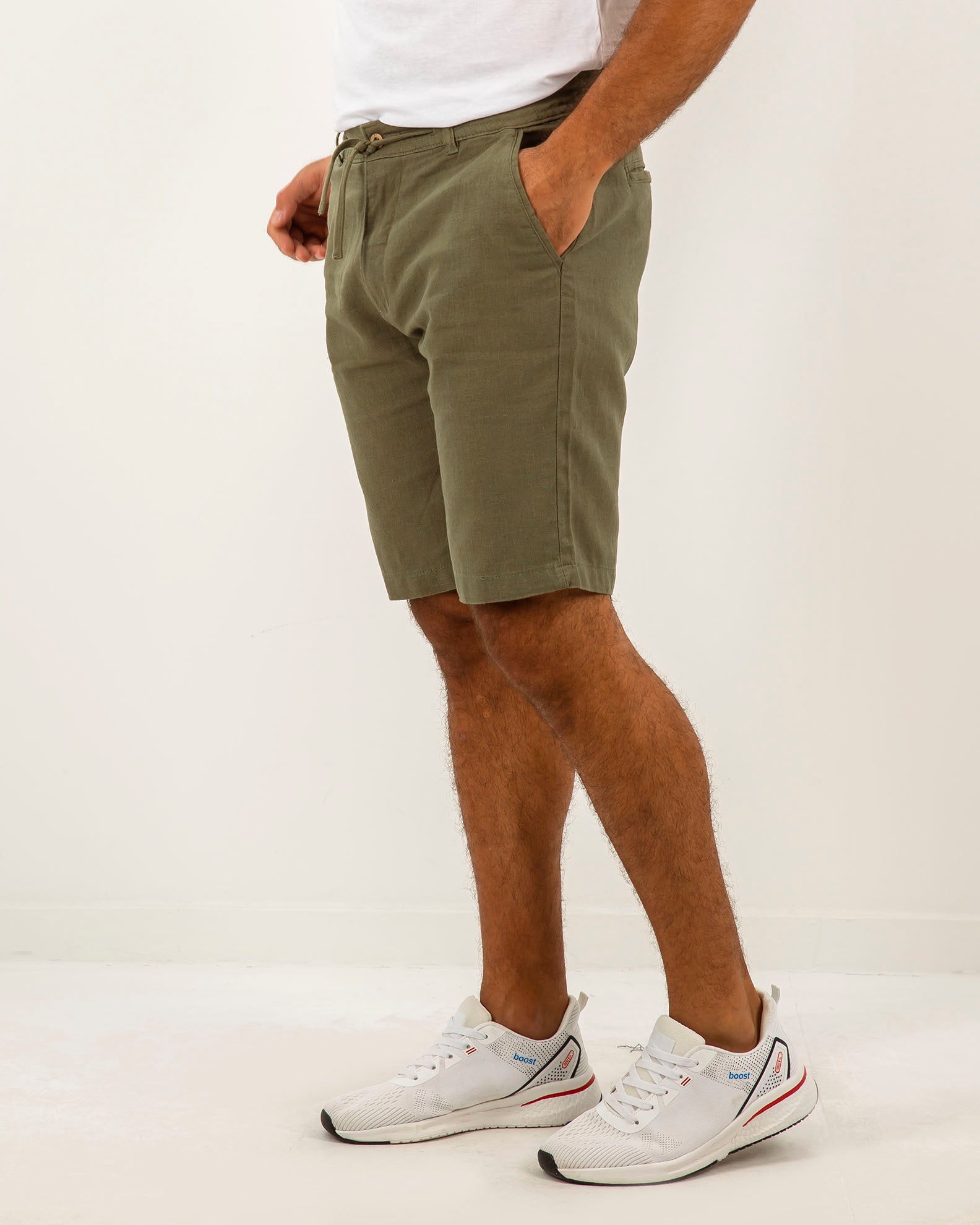 Men's Linen Bermuda Shorts 'Lorentzo'-KHAKI