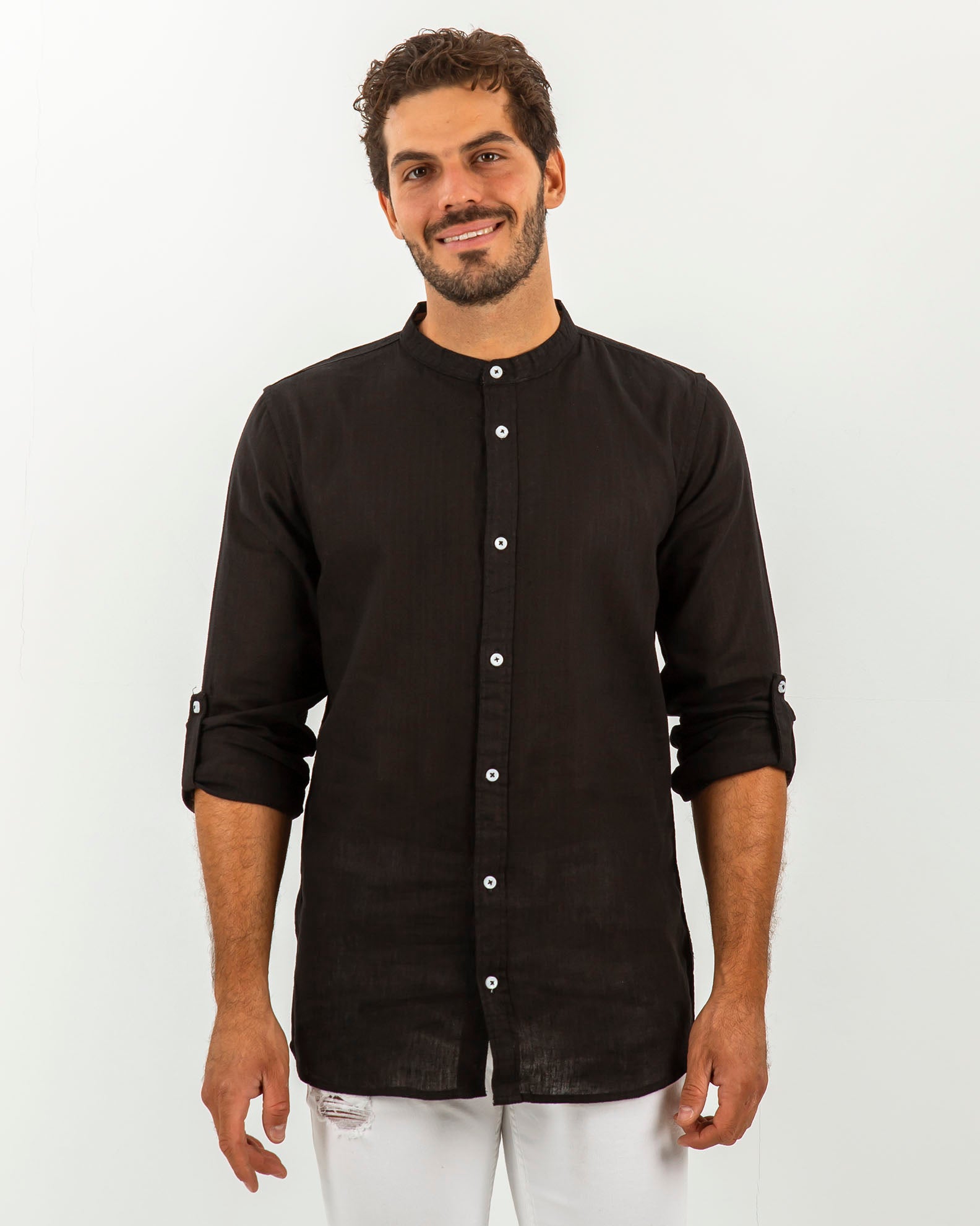 Men's Linen Shirt 'Dimitris'-BLACK