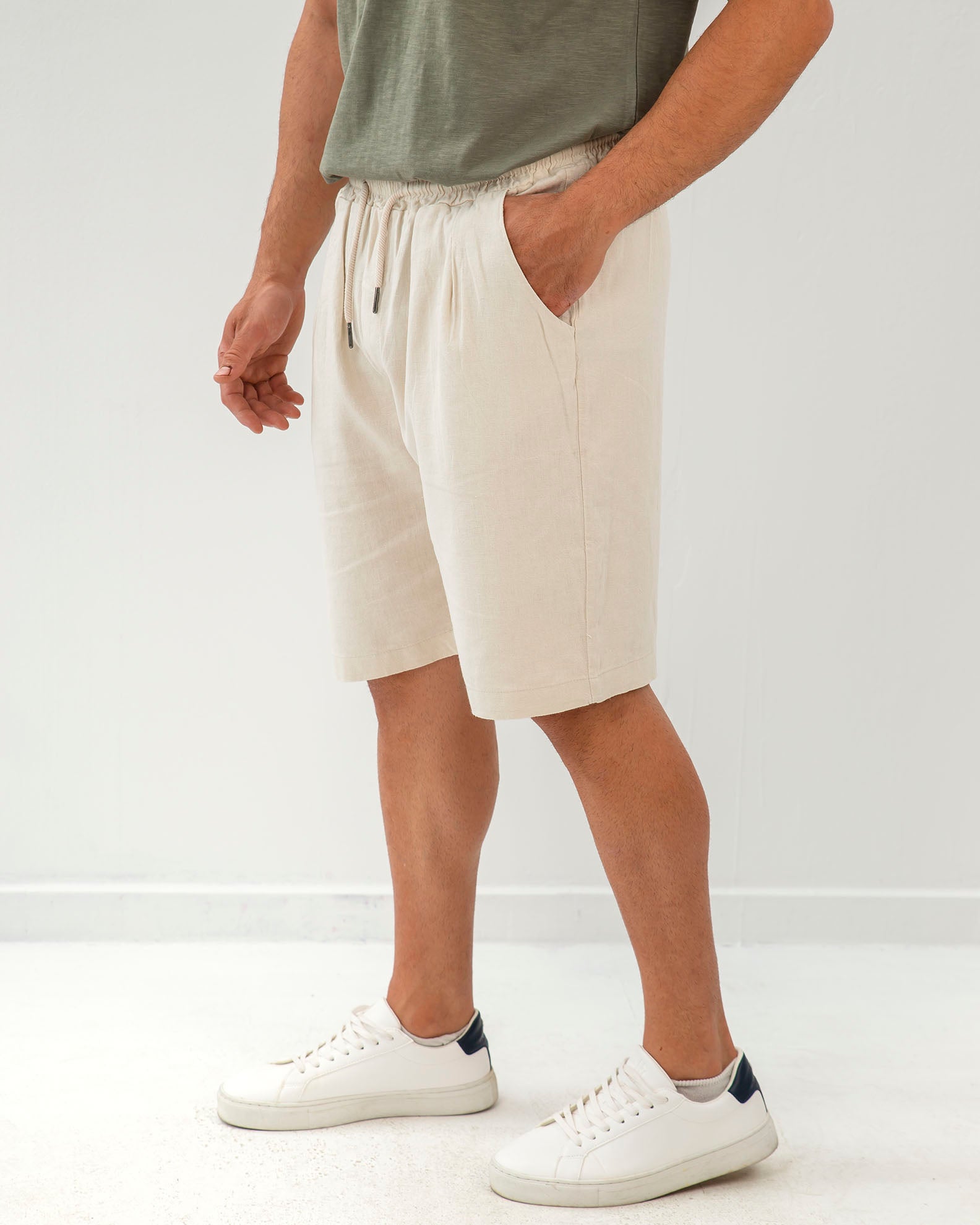 Men's Bermuda Linen 'Peter'-BEIGE MELANGE