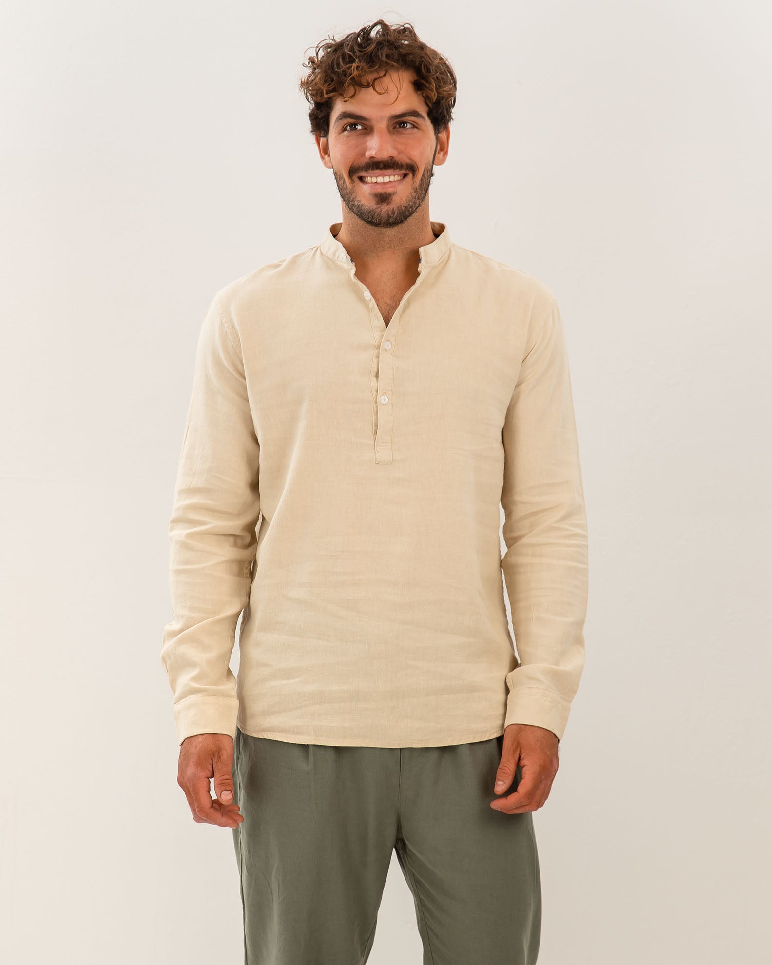 Ανδρικό πουκάμισο όψη λινού 'Rodrigo'-BEIGE