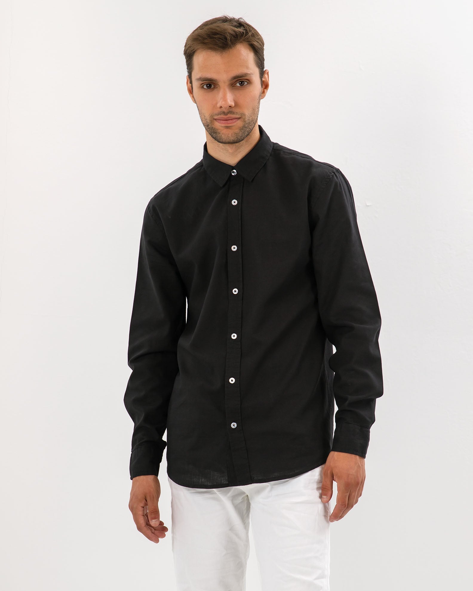 Men's Linen Shirt 'Stor'-BLACK