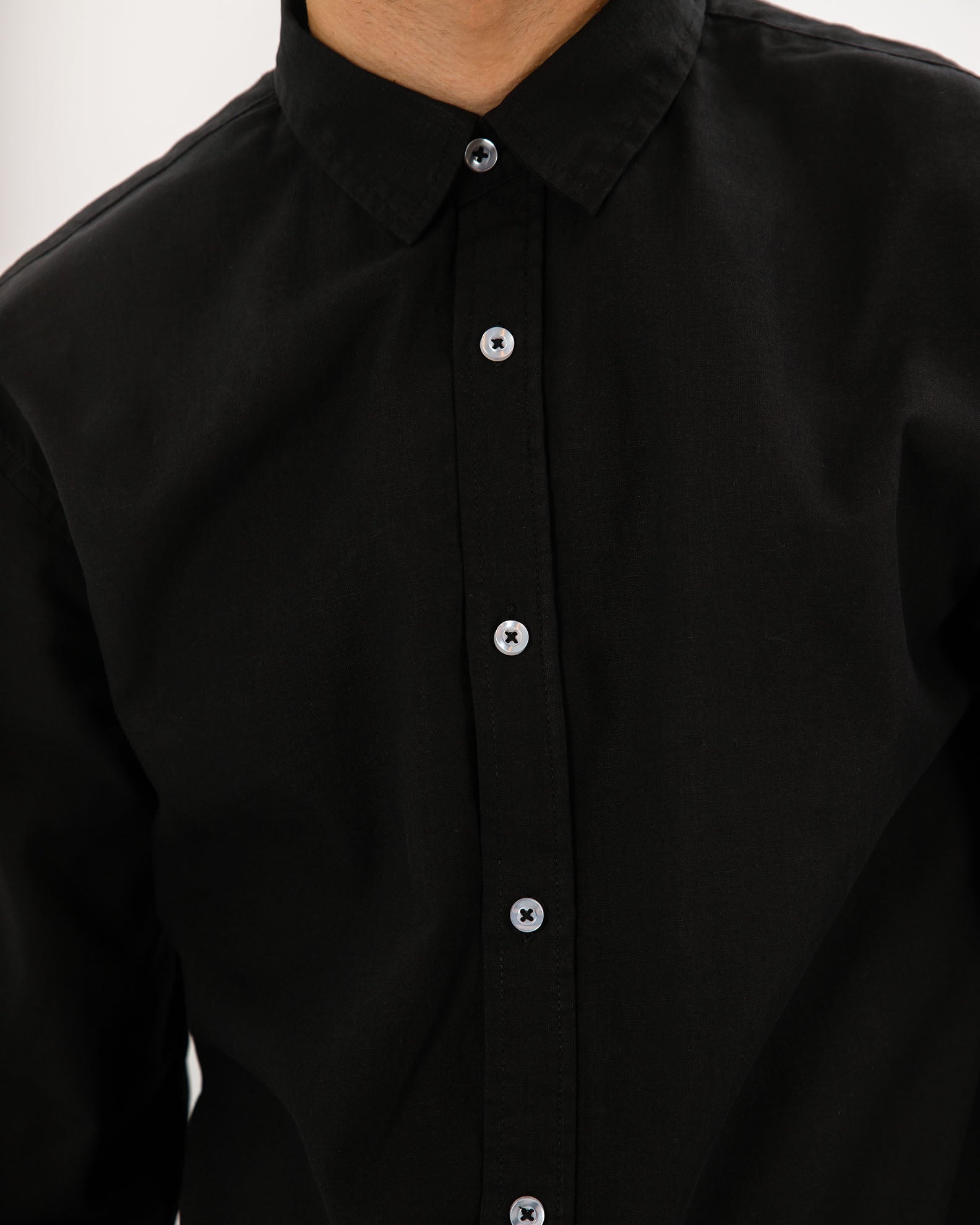 Men's Linen Shirt 'Stor'-BLACK