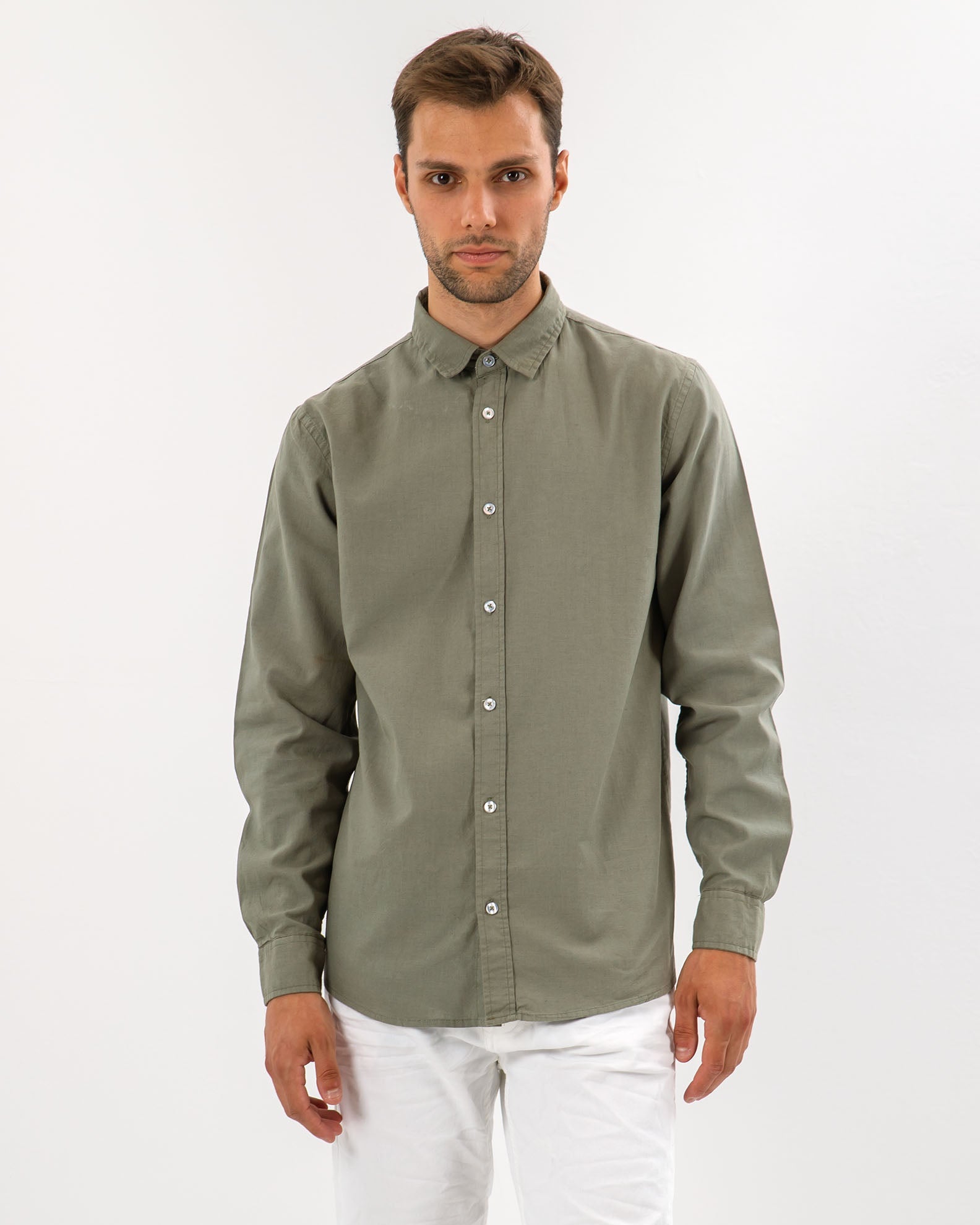 Men's Linen Shirt 'Stor'-KHAKI