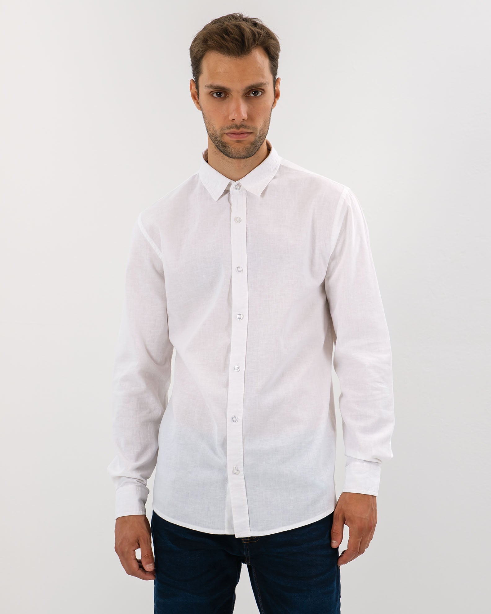 Men's Linen Shirt 'Stor'-WHITE