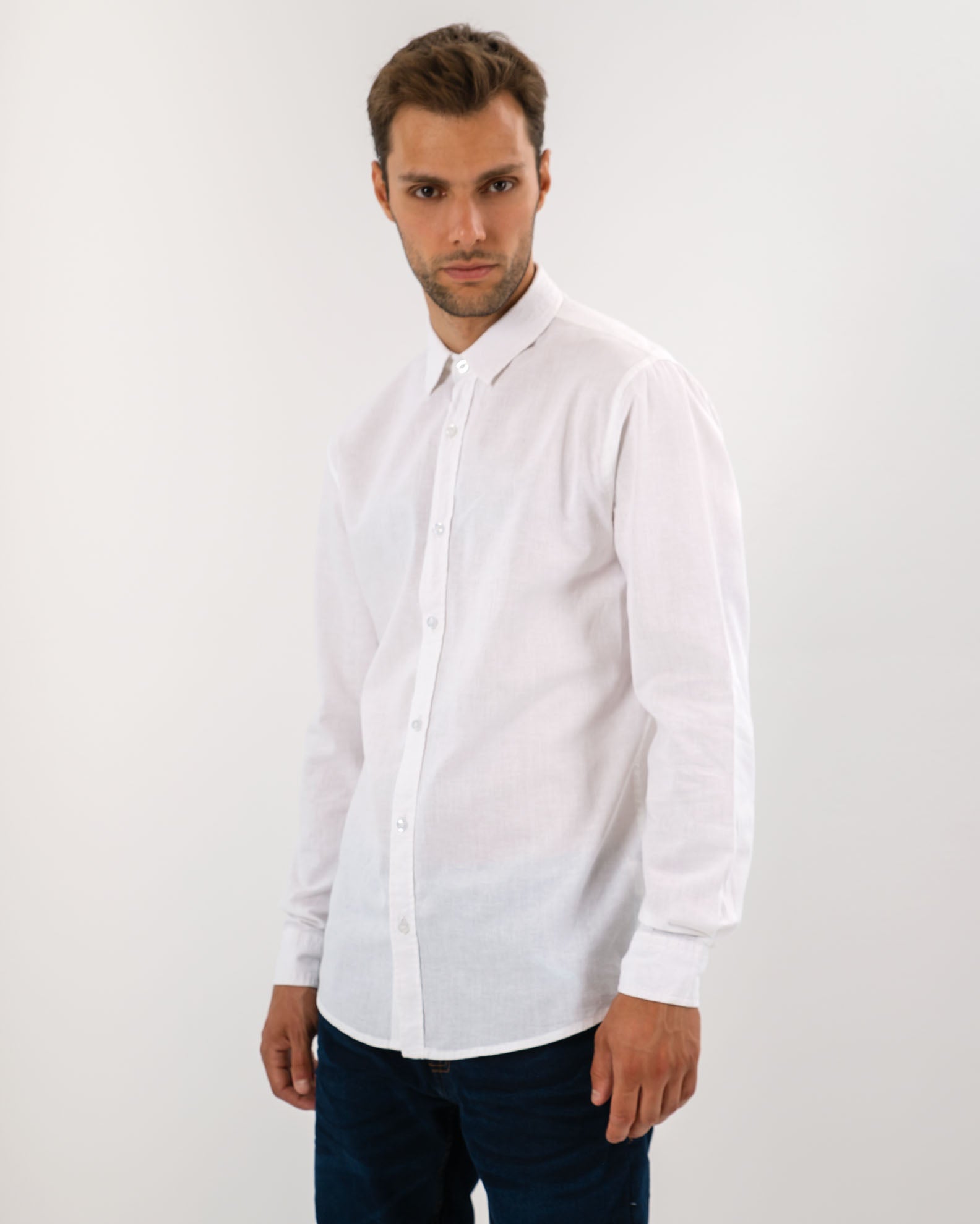 Men's Linen Shirt 'Stor'-WHITE