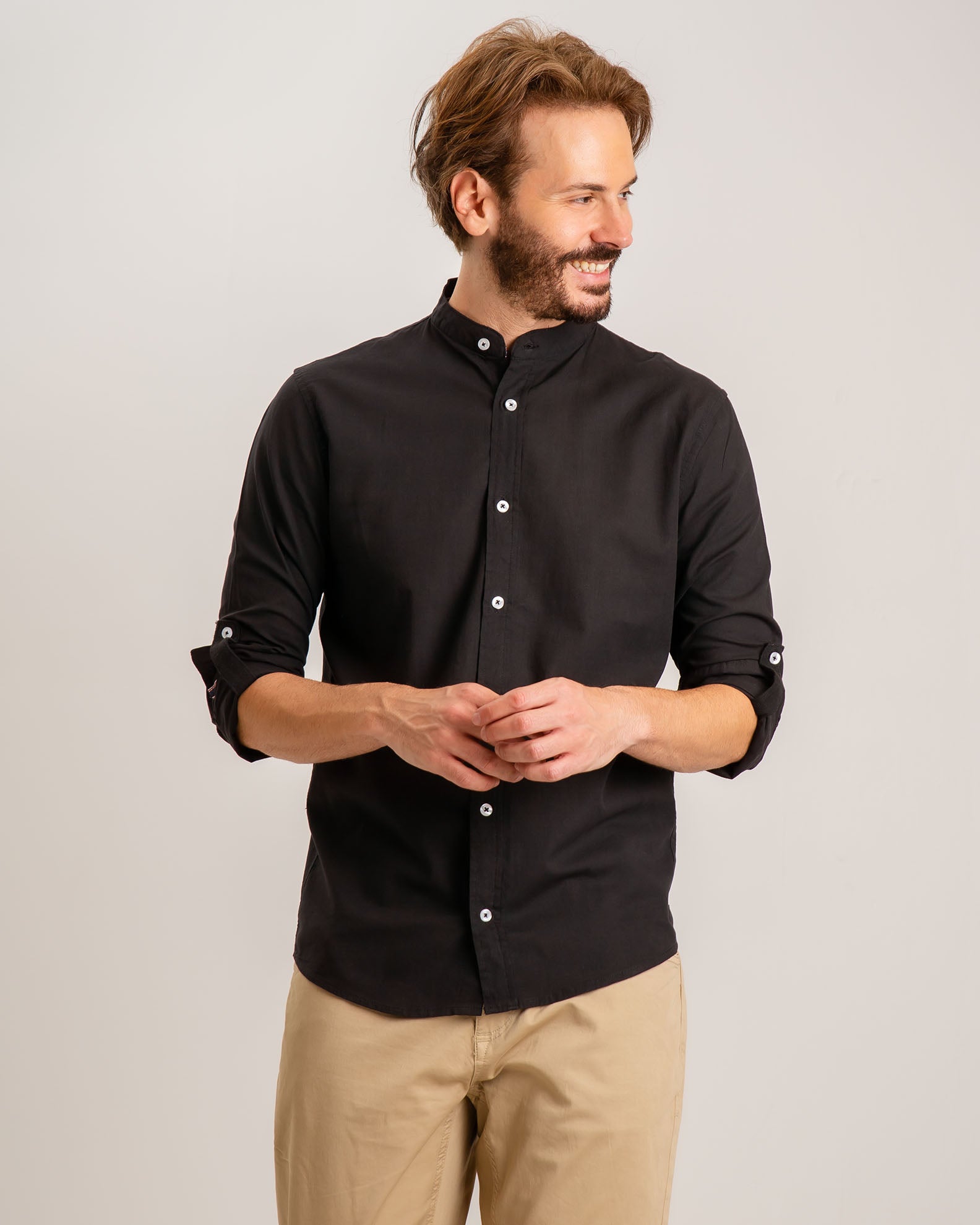 Men's Linen Shirt 'Zilberto'-BLACK