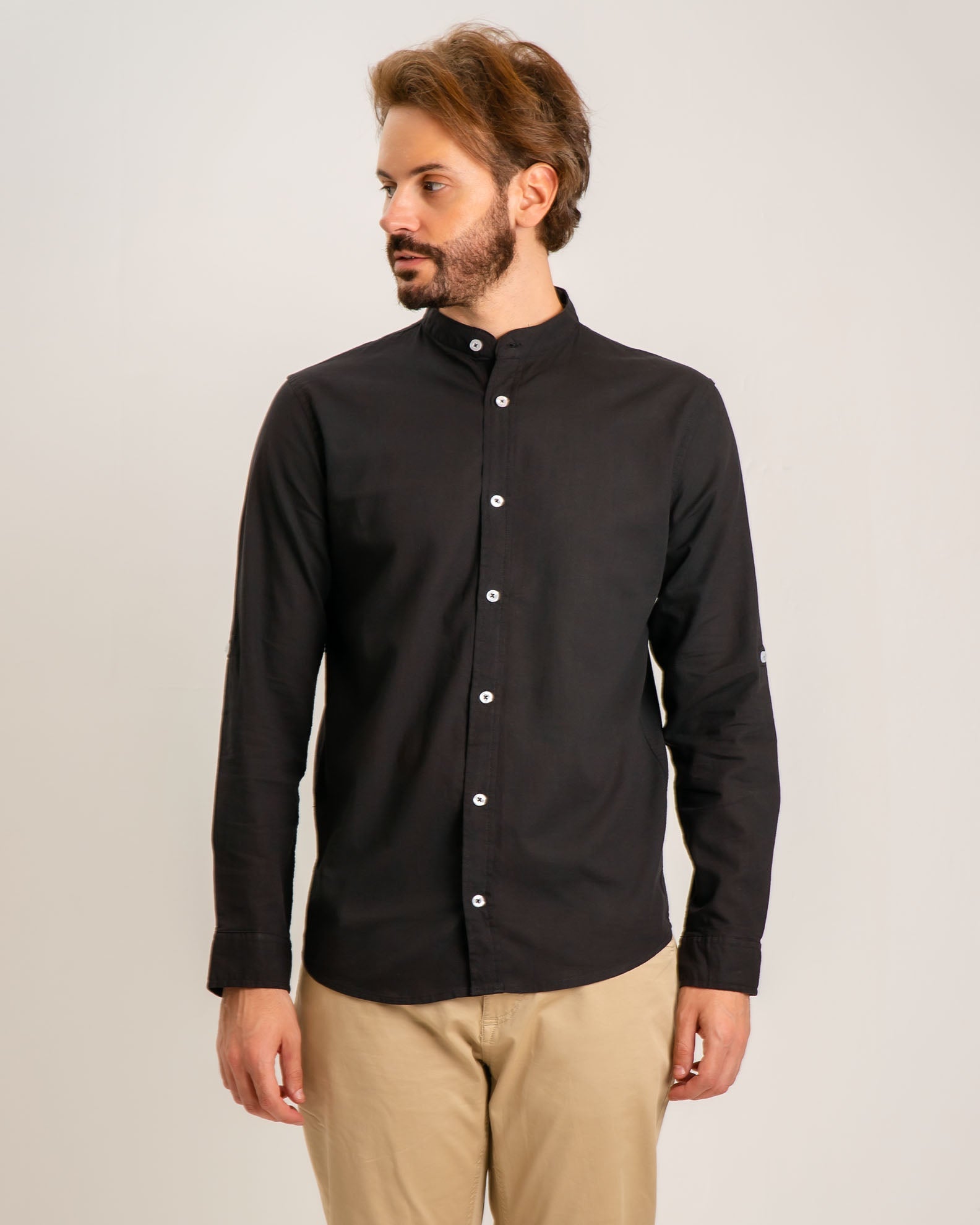 Men's Linen Shirt 'Zilberto'-BLACK