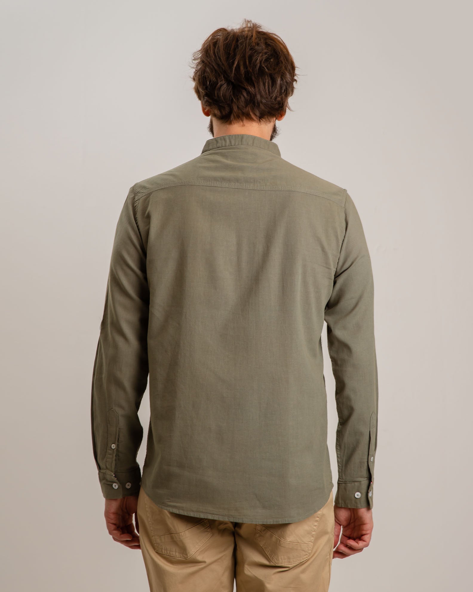 Men's Linen Type Shirt 'Zilberto'-KHAKI DARK