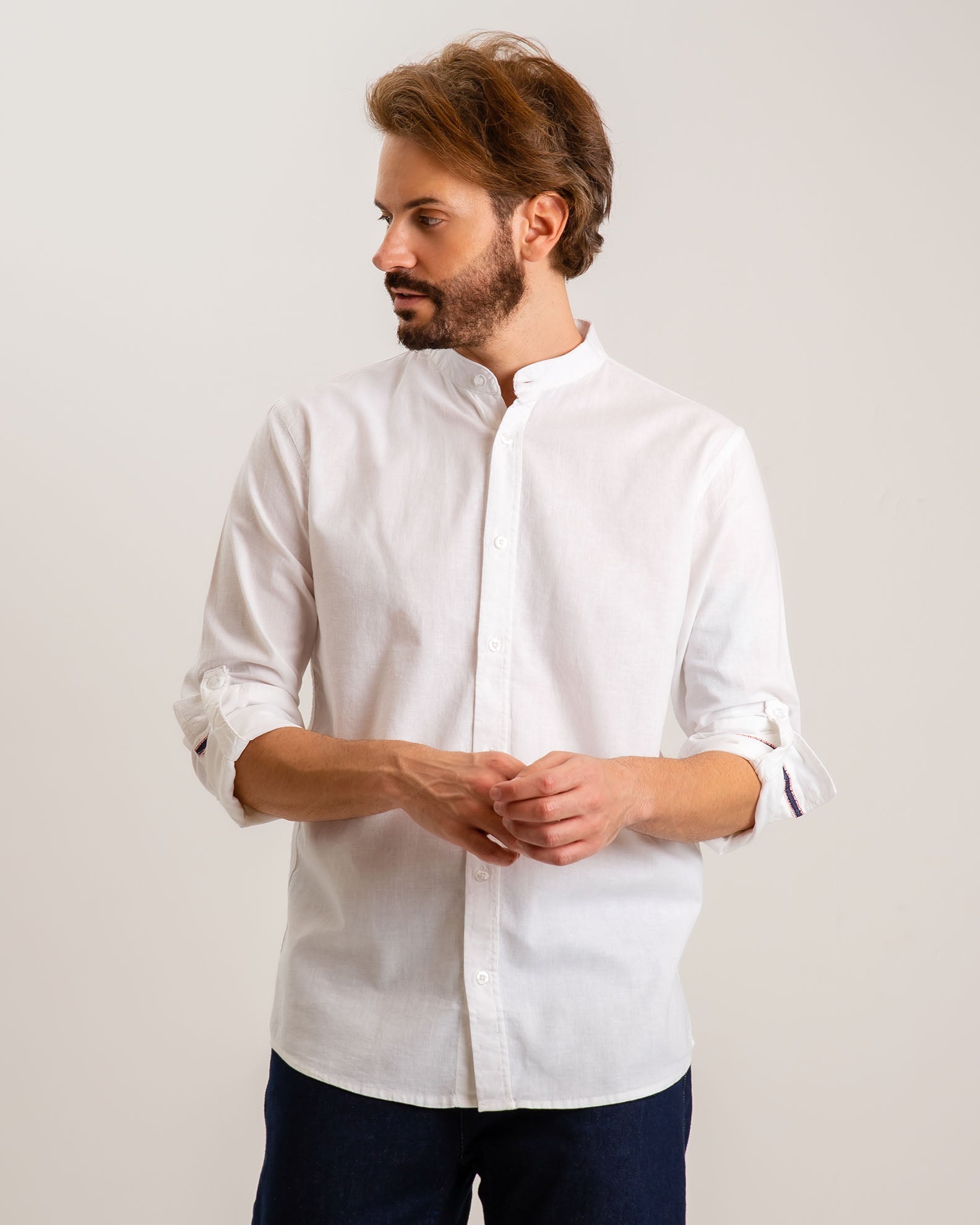 Men's Linen Type Shirt 'Zilberto'-WHITE