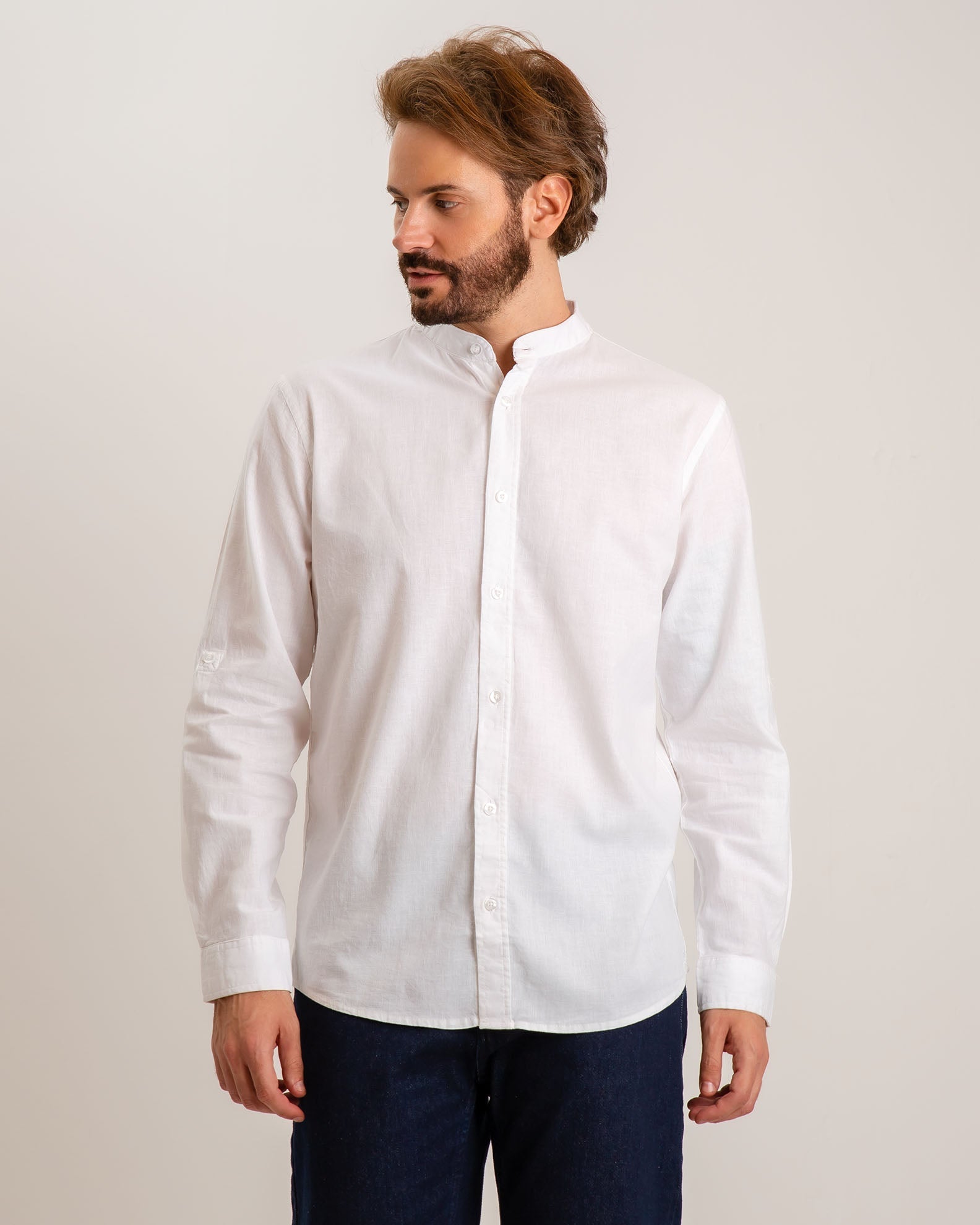 Men's Linen Type Shirt 'Zilberto'-WHITE