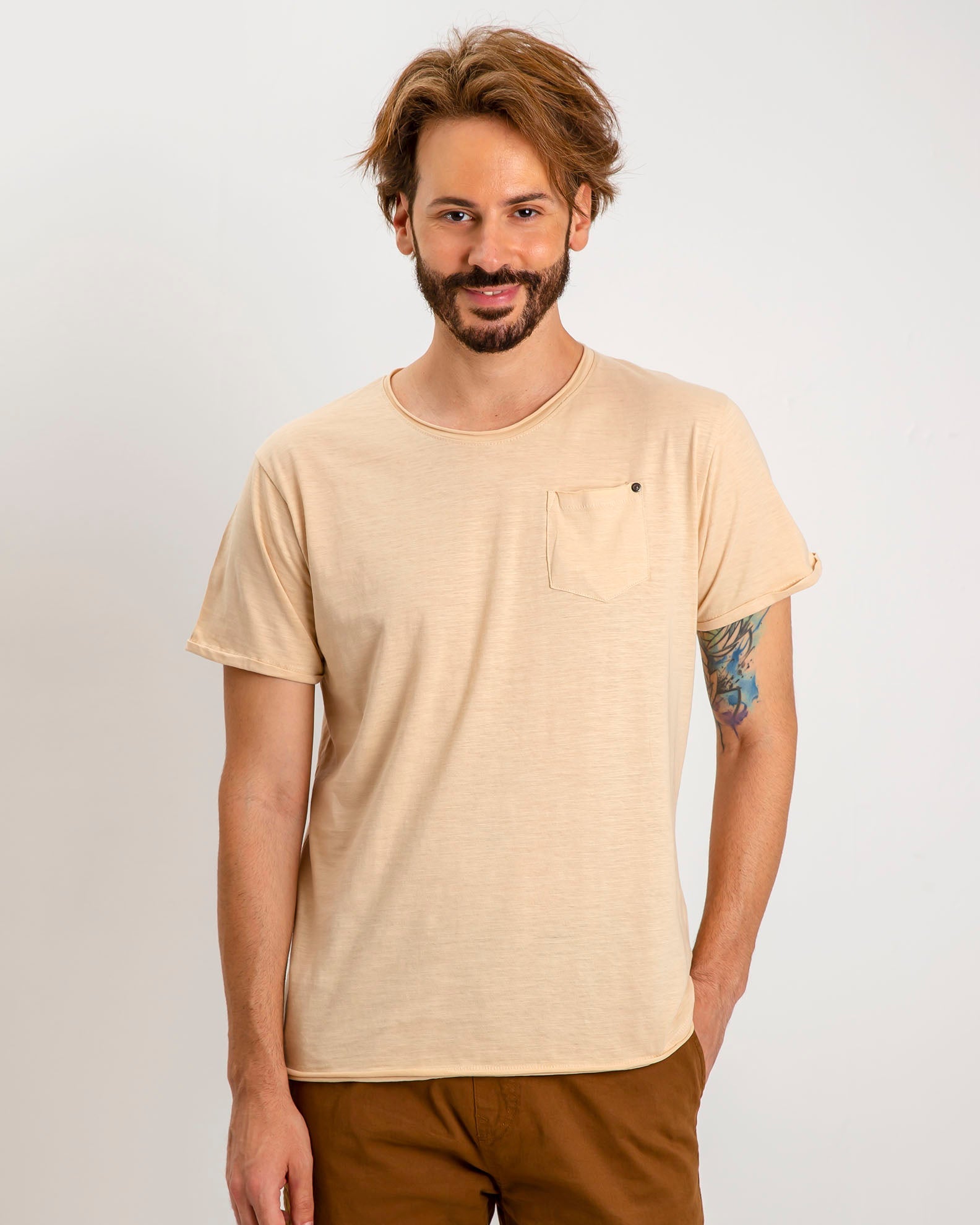 Men's Blouse with Pocket 'Warren'-CREAM