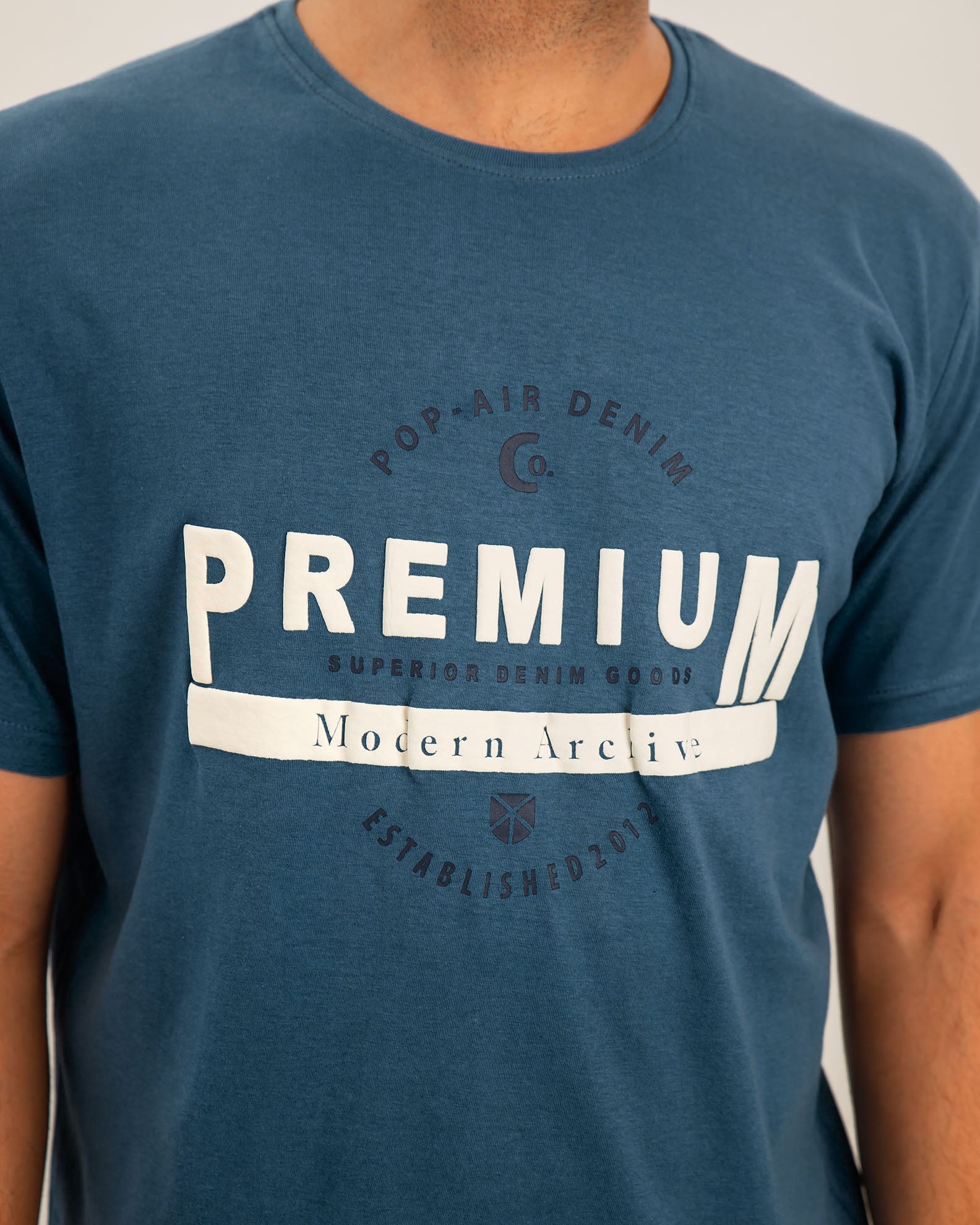 Men's Short Sleeve T-Shirt with 'Premium' Print-BLUE