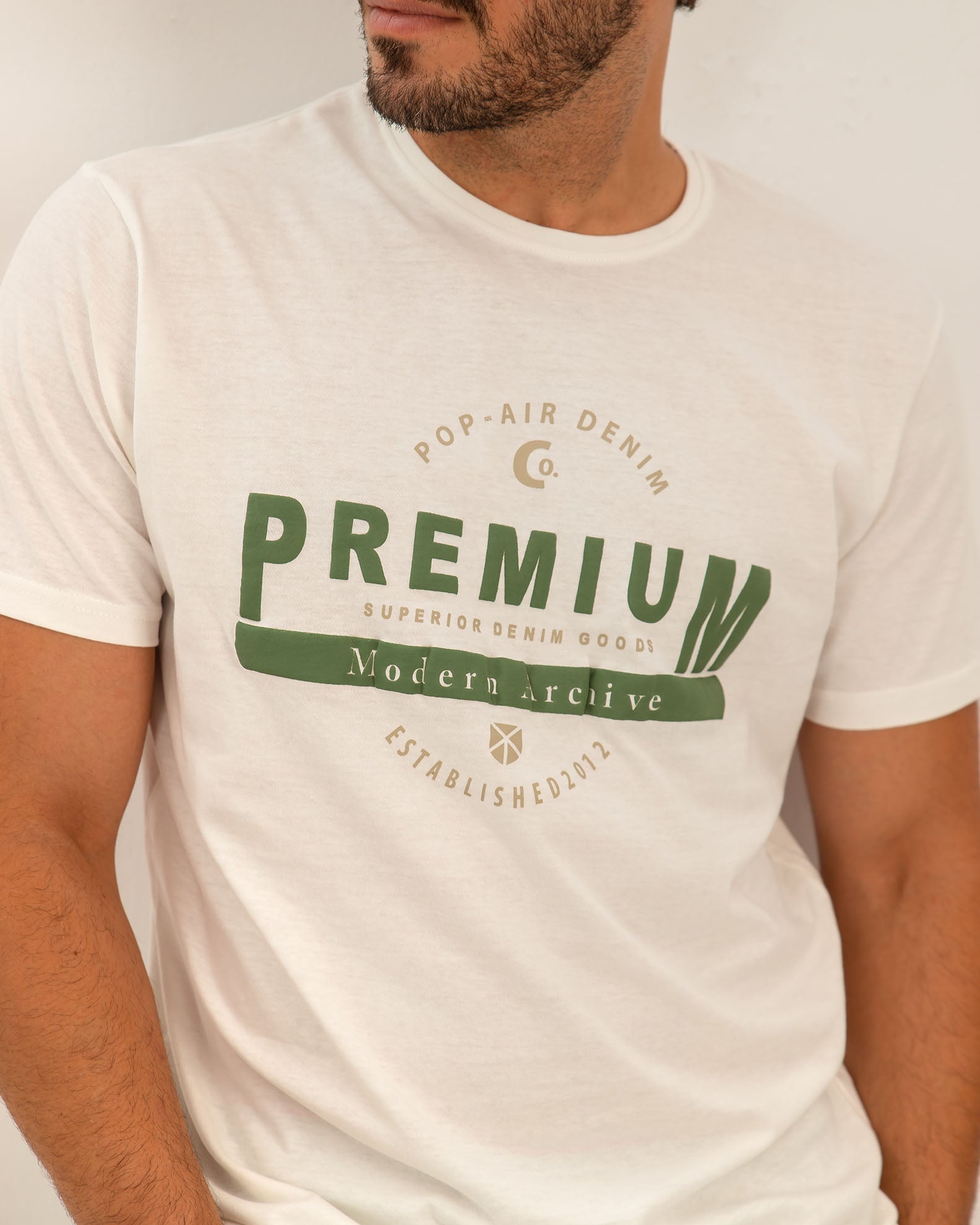 Men's Short Sleeve T-Shirt with 'Premium' Print-OFFWHITE