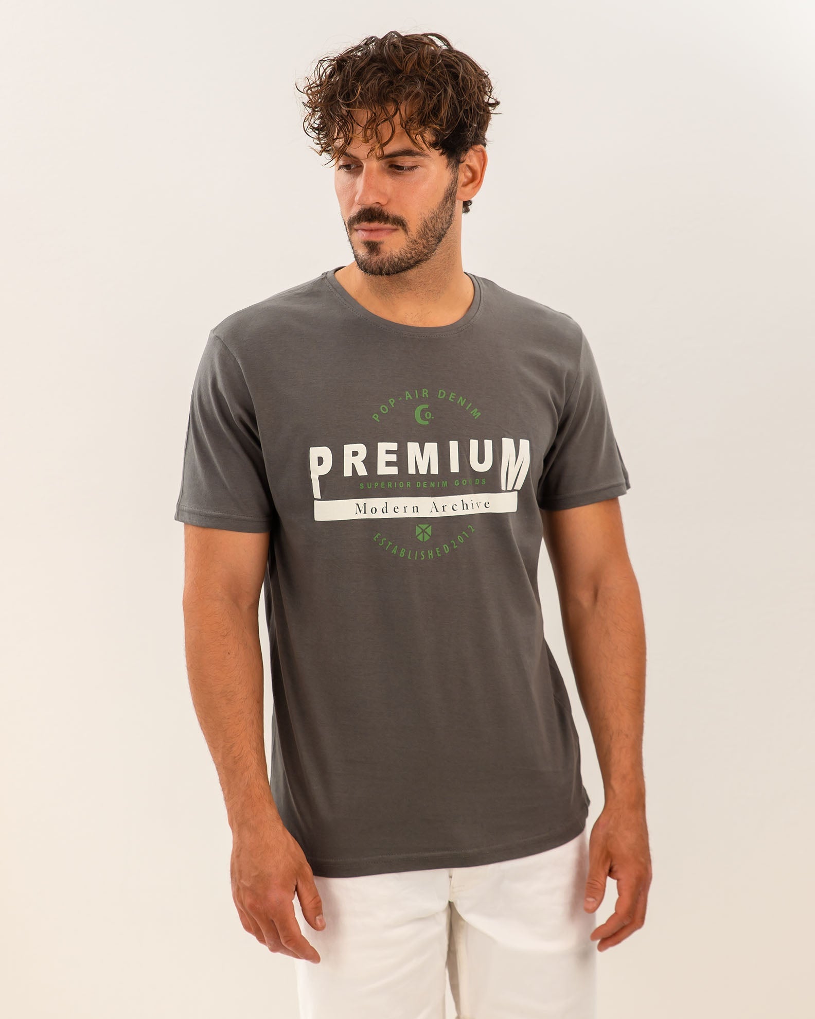 Men's Short Sleeve T-Shirt with 'Premium' Print - ANTRA