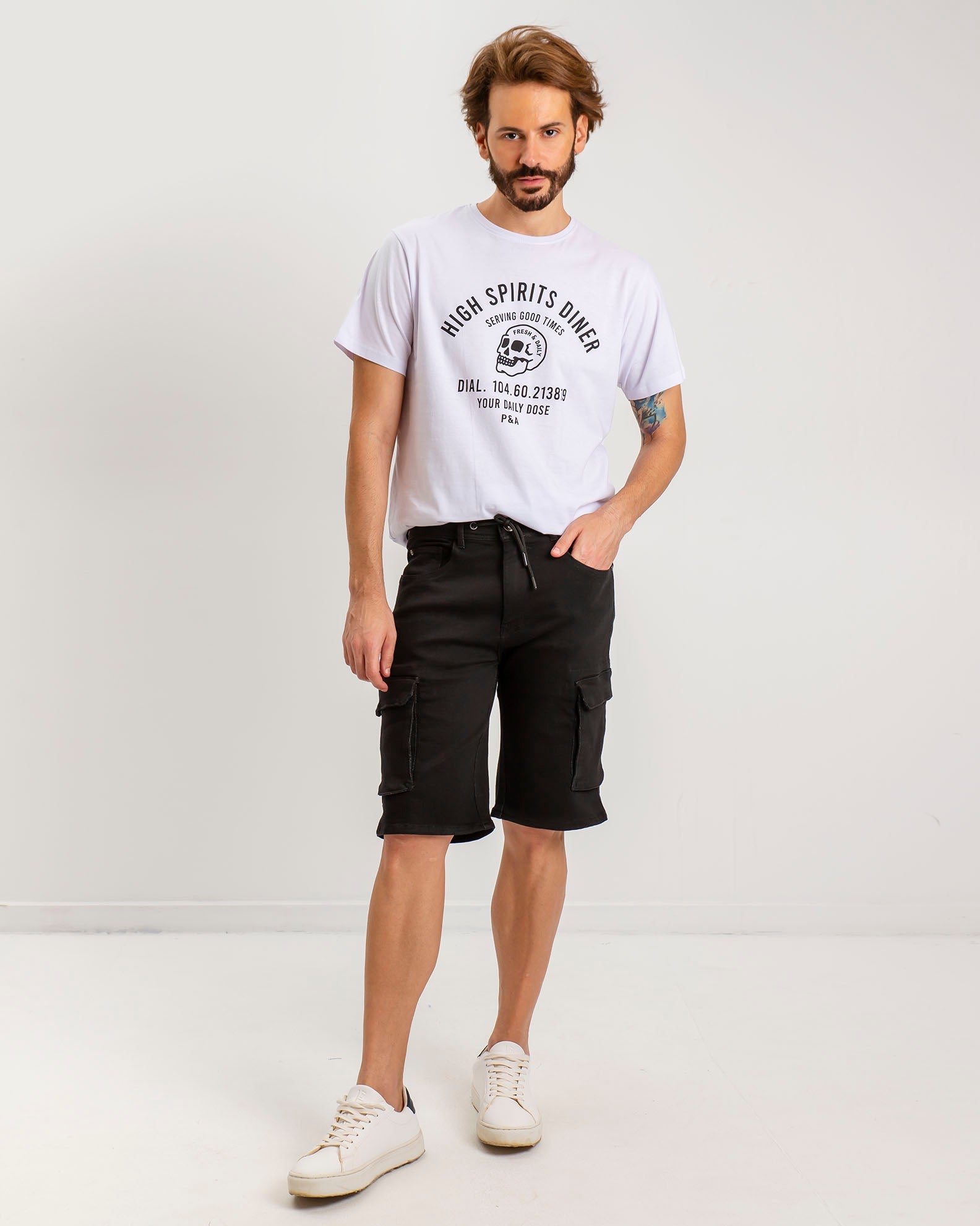 Men's cargo denim shorts 'Glen'-BLACK