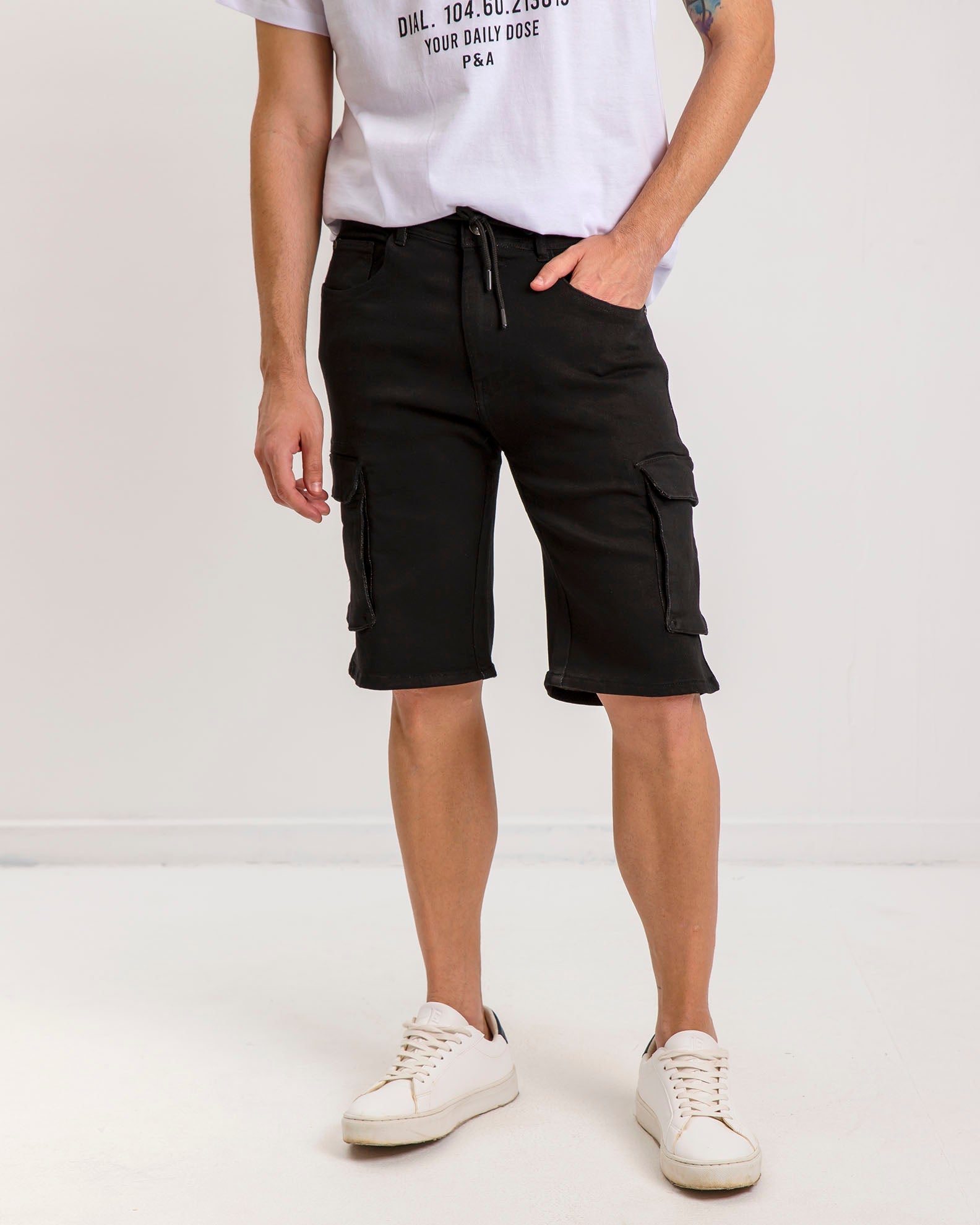 Men's cargo denim shorts 'Glen'-BLACK