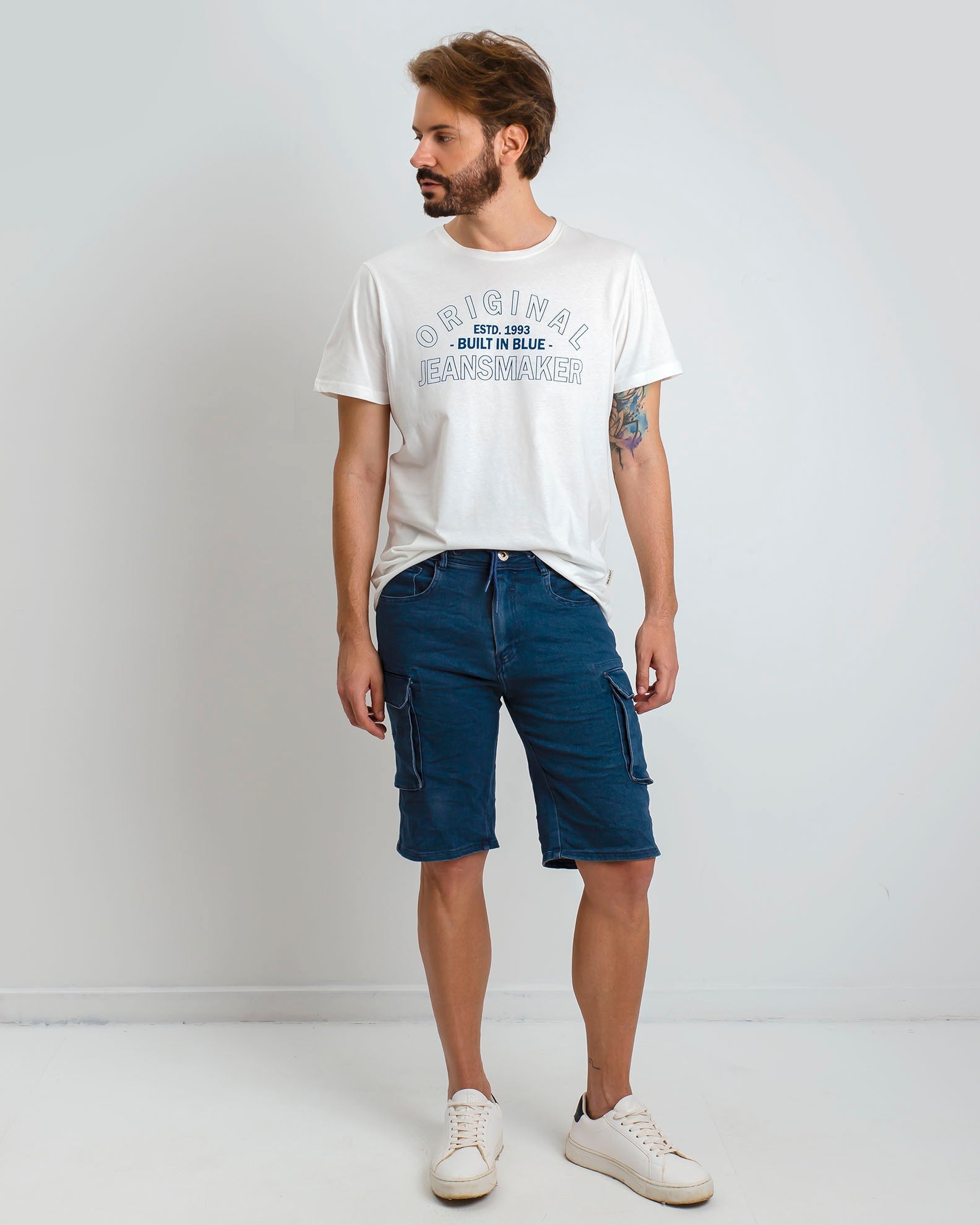 Men's cargo denim shorts 'Glen'-BLUE DENIM