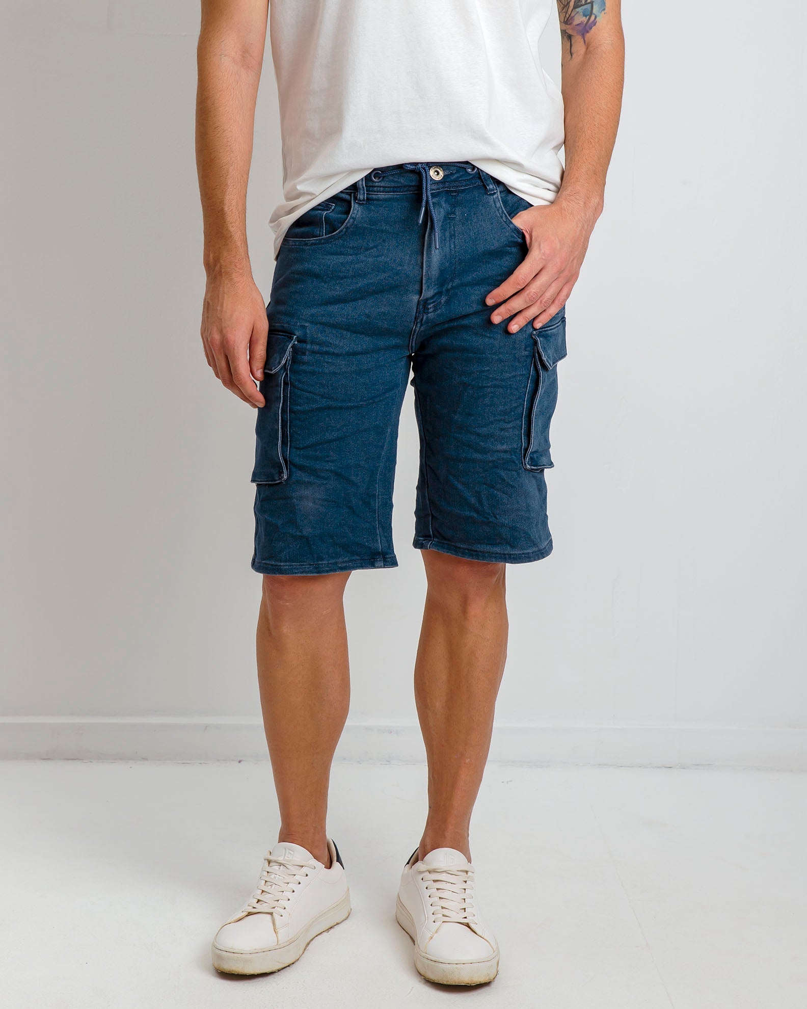 Men's cargo denim shorts 'Glen'-BLUE DENIM