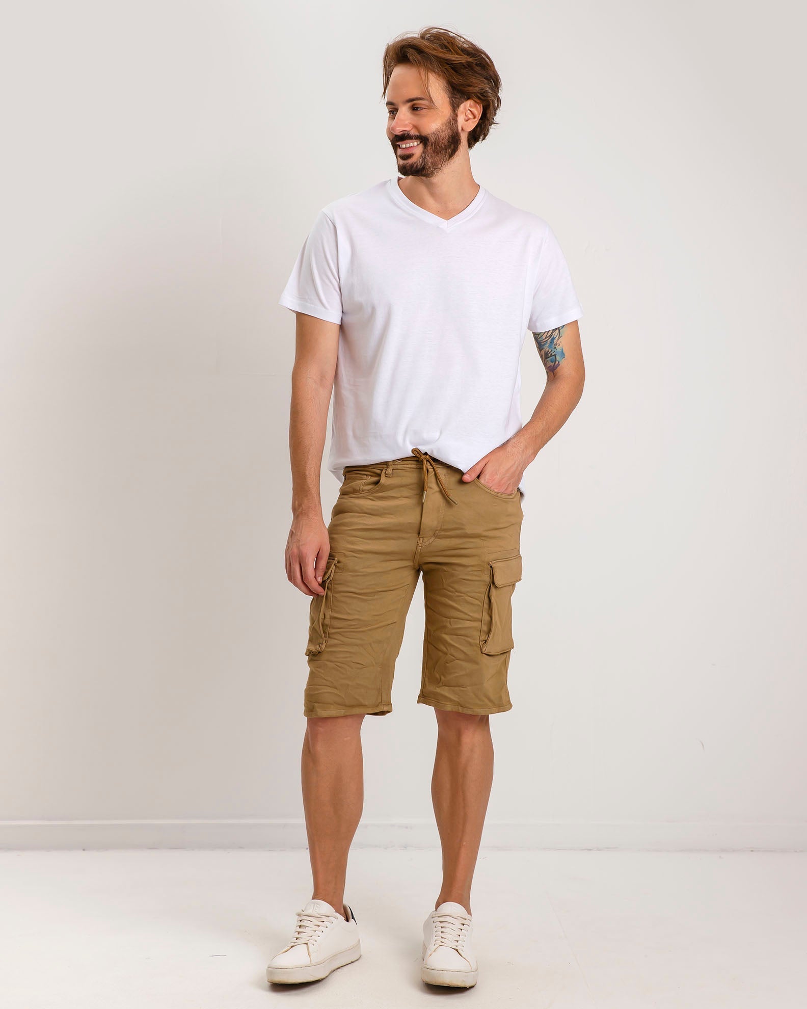 Men's cargo denim shorts 'Glen'-CAMEL