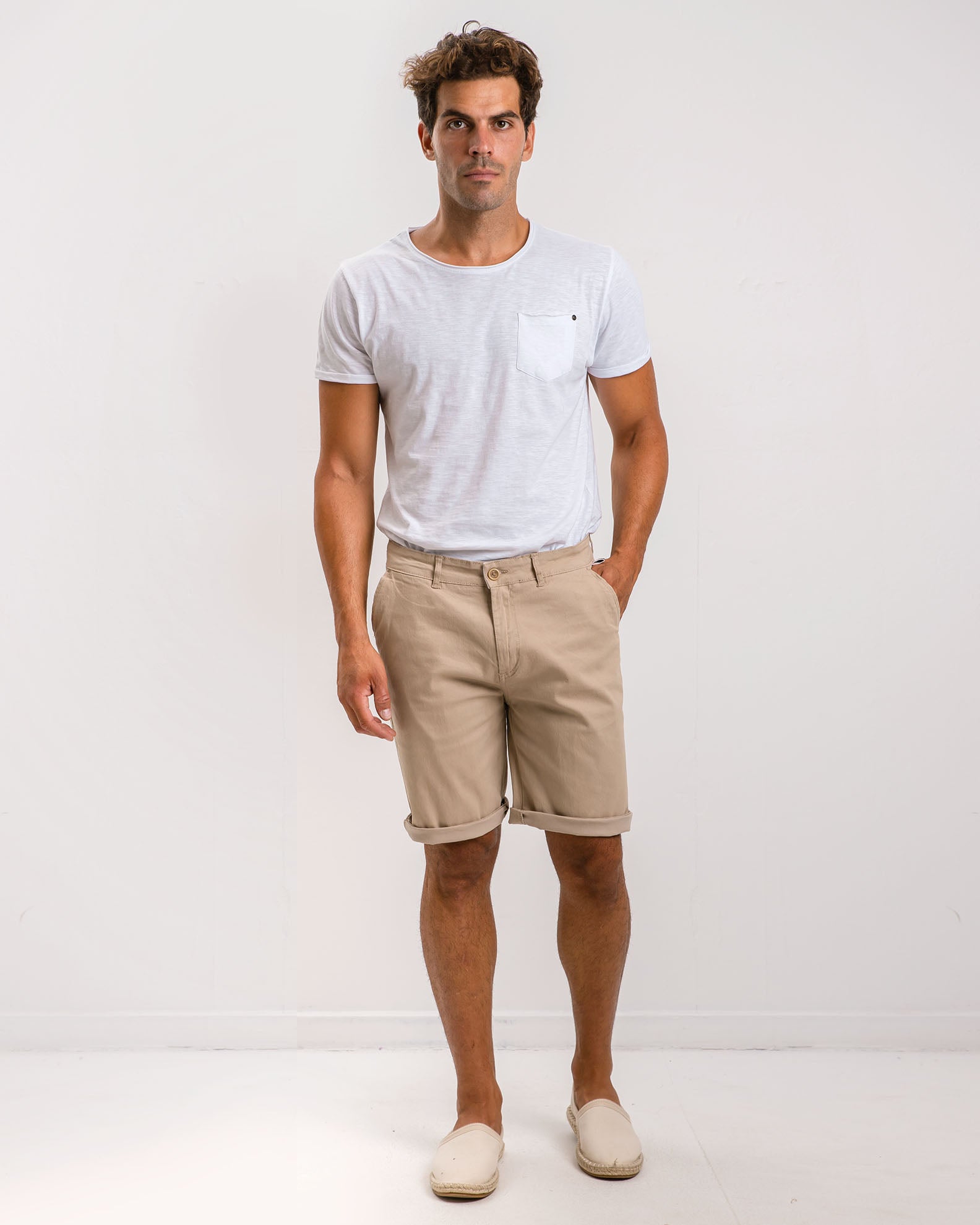 Men's Fabric Bermuda Shorts 'Morris'-BEIGE