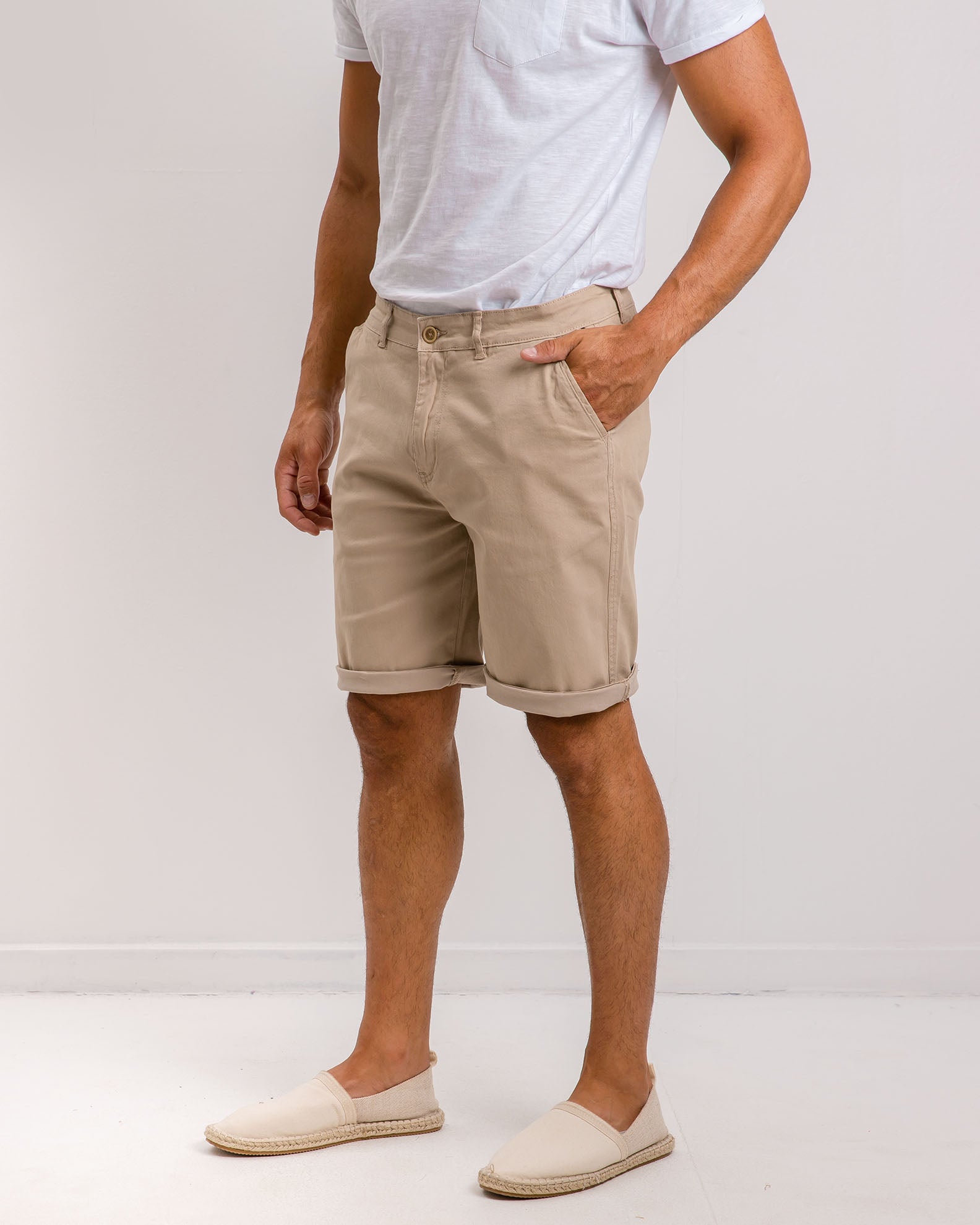 Men's Fabric Bermuda Shorts 'Morris'-BEIGE